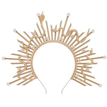Medusa Halo Crown Headpiece, Gold Spiked Sunburst Snake Headband | Fantasy Zip Tie Hairband for Women, Suitable for Renaissance Event, Festivals, Halloween Cosplay Costume and Photography