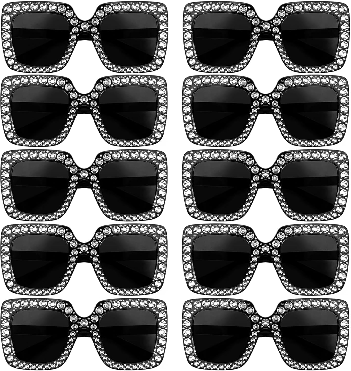 10/20 Pack Crystal Oversized Square Sunglasses Retro Diamond Glitter Sparkling Disco Glasses Party Favors