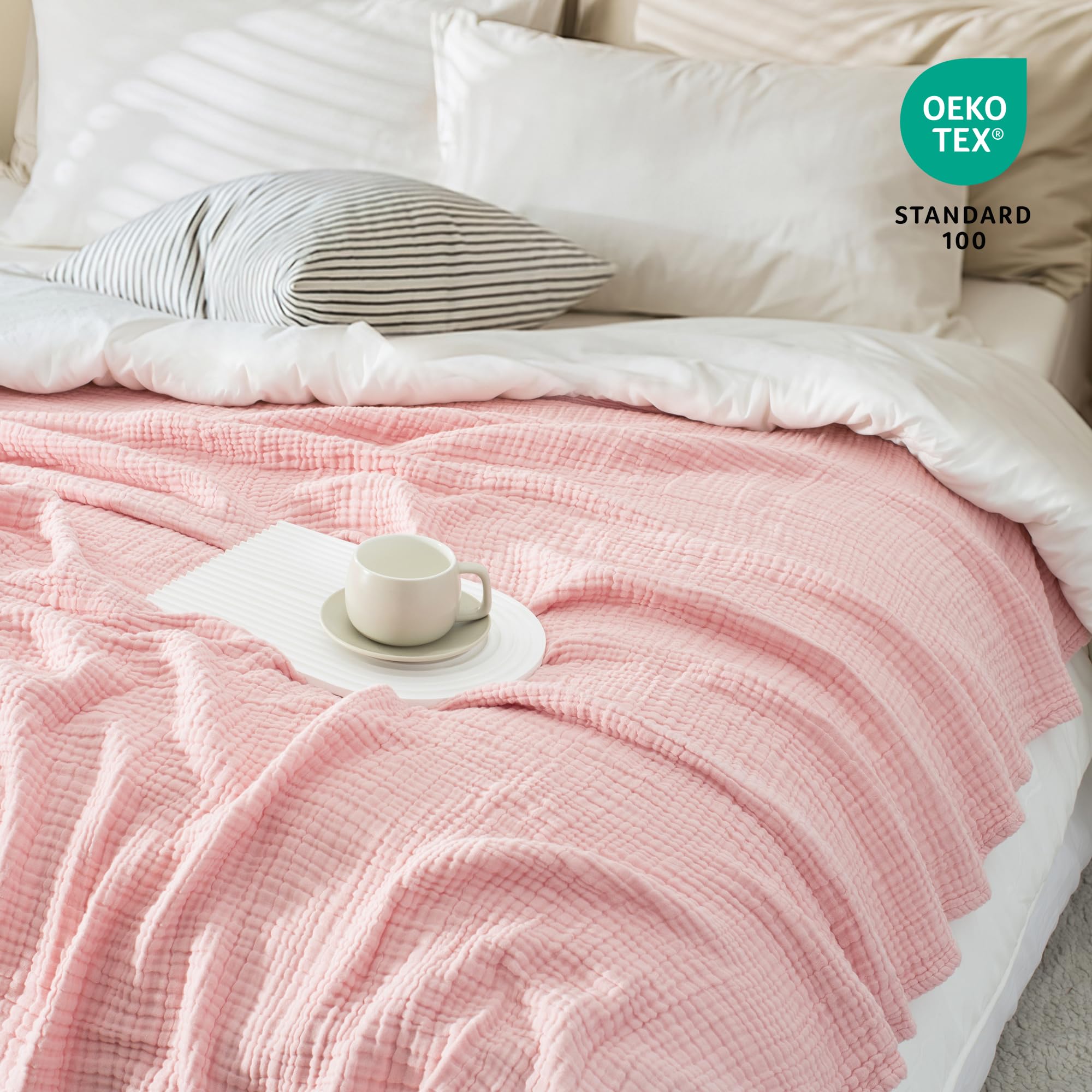 Carriediosa - Coperta in 100% mussola di cotone, 167,6 x 228,6 cm, per letto singolo XL, coperta estiva a 4 strati, morbida, leggera e traspirante, per adulti, per tutte le stagioni, rosa antico