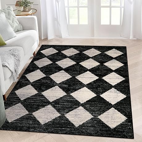 Lahome Moroccan Trellis Area Rug - 5x7 Black Washable Large Rugs for...
