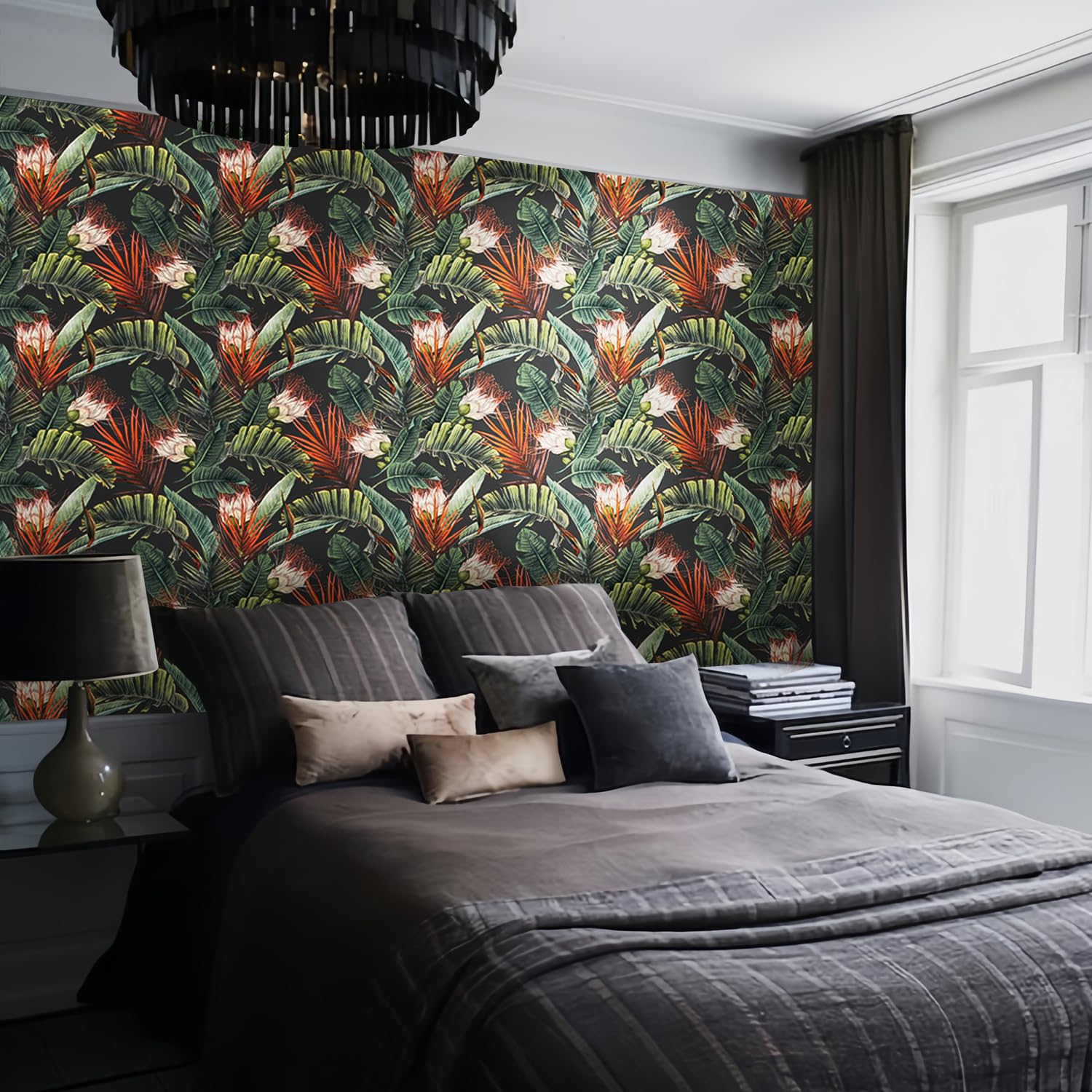 Papier peint adhésif fleurs et feuilles en vinyle imperméable pour meuble et cuisine 38x250cm
