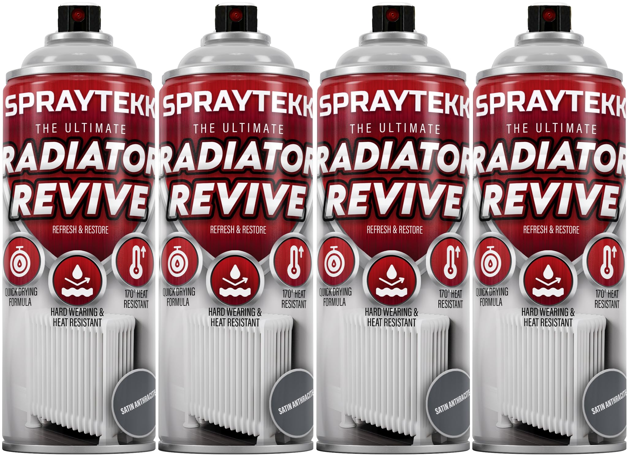 SPRAYTEKK Radiator Spray Paint | Heat Resistant up to 170°C | All-in-One Primer, Undercoat & Topcoat | Fast Drying, Anti-Rust | For Radiators, Pipes, Boilers & Hot Water Tanks (Satin Anthracite, 4)