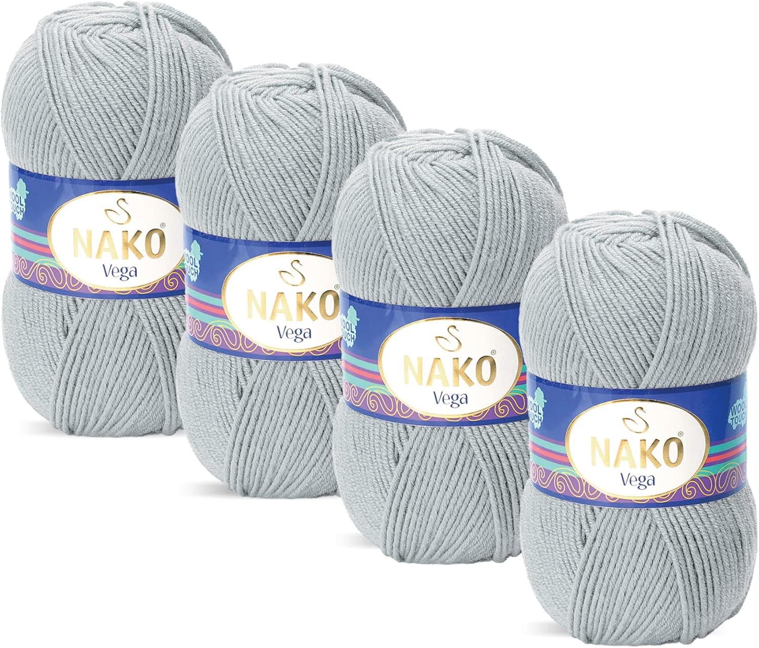 Nako Vega,Knitting Yarn,(4Balls) Each Skein(Ball) 3.53 Oz (100g),100% Premium Acrylic,You can use it in Cardigan, Sweater, Scarf, Beret, Booties, Baby Room Knitting Light Grey 11437