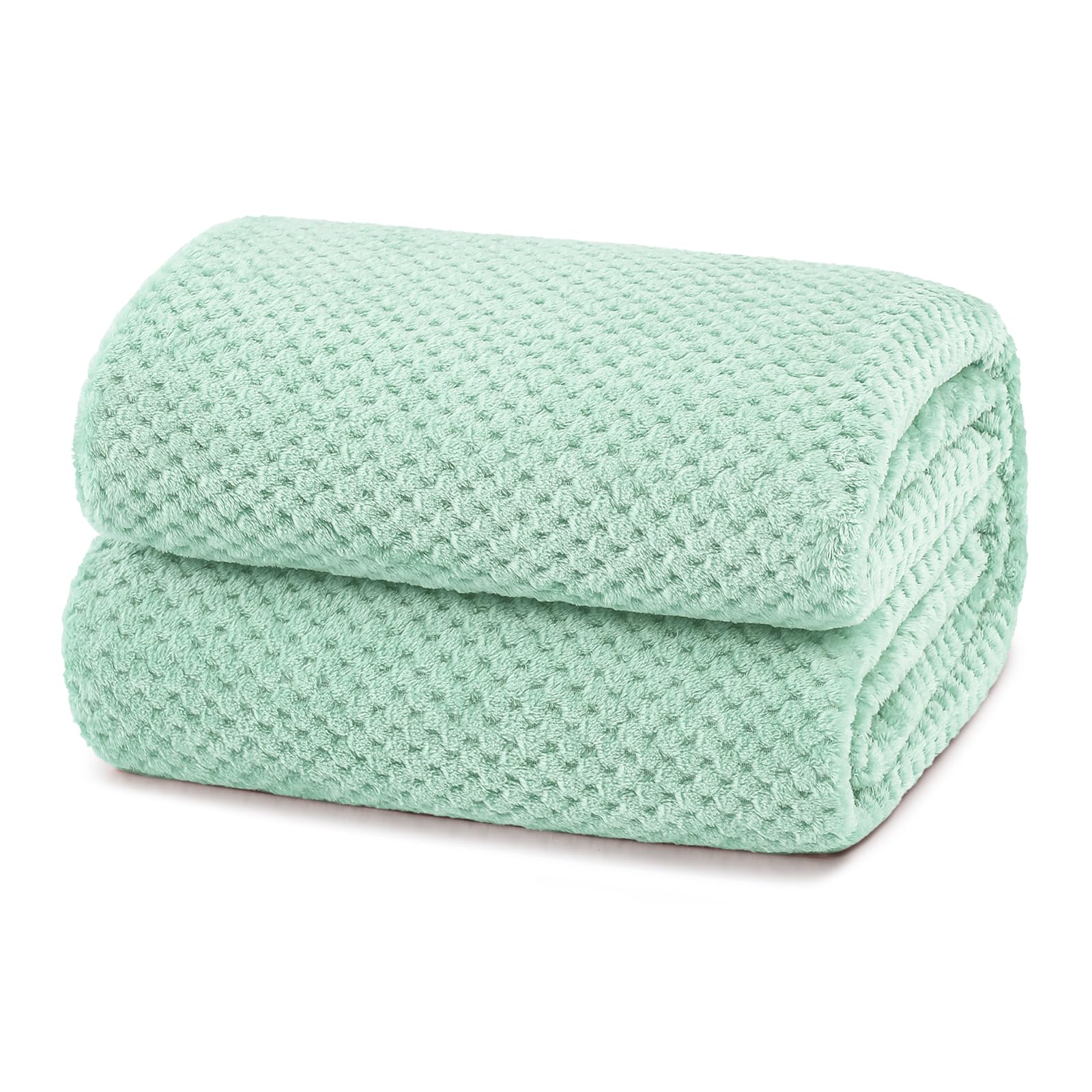 Yebeda Manta Waffle 130 x 170 cm, Manta para Sofa Polar Cálida Cama de Franela Super Suave, Acogedora y Aómoda, Verde Menta