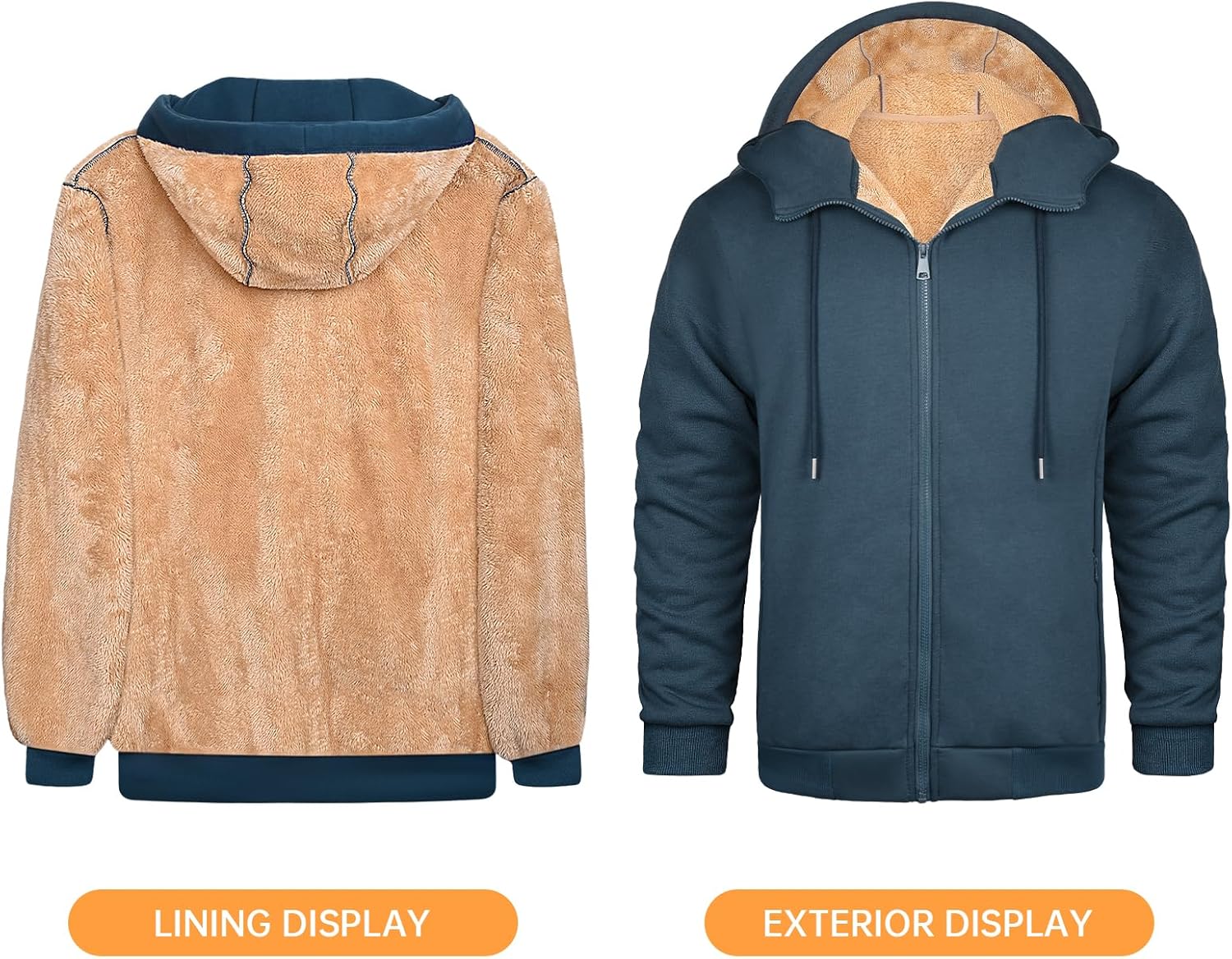 Men's Fleece Hoodie Winter Zip Up Sweatshirt Sherpa Lined Jacket Heavyweight Hoodies Pullover Warm Coat Hooded - Image 5