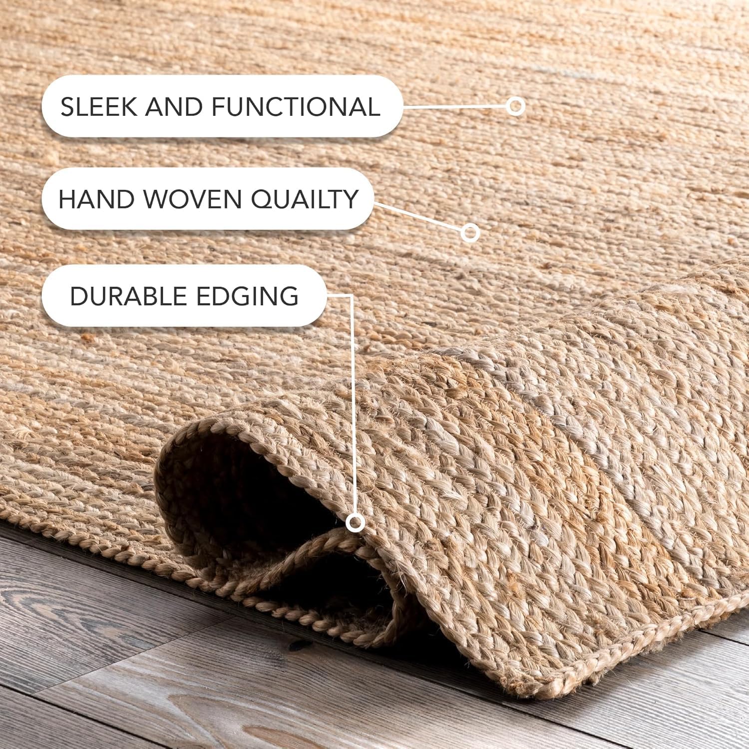 8x10 Rigo Jute Hand Woven Area Rug, Natural, Solid Farmhouse Design, Natural Fiber, for Bedroom, Living Room, Dining Room, Hallway, Office, Kitchen, Entryway