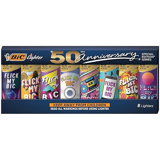 BIC Maxi Pocket Lighter, Special Edition Flick My BIC Collection, Assorted Unique Lighter Designs, 8 Count Pack of Lighters