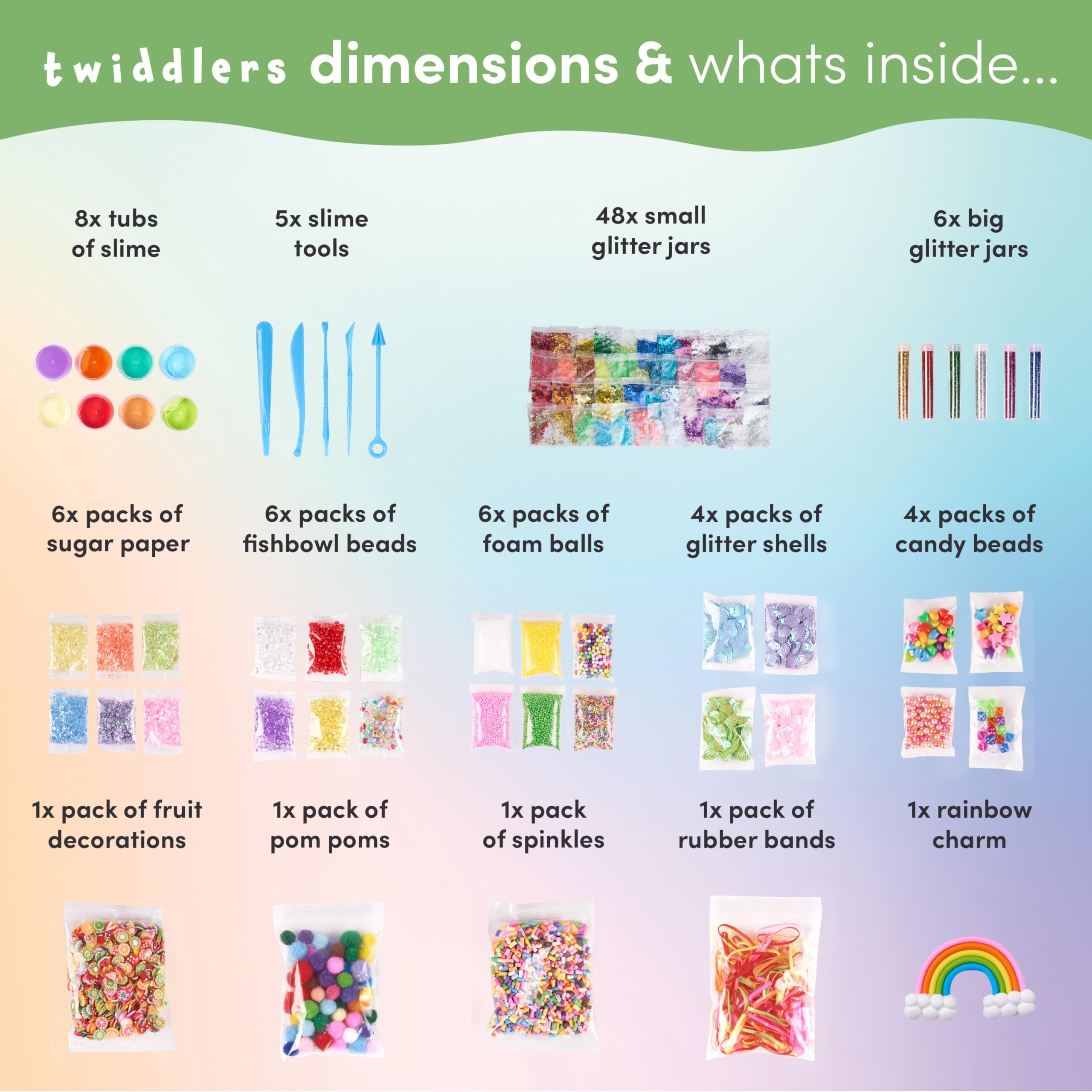 The Twiddlers - 100 Piece Slime Making Kit Gift Set for Kids - Crystal Beads, Glitters and Decorations, DIY Arts & Crafts Toys
