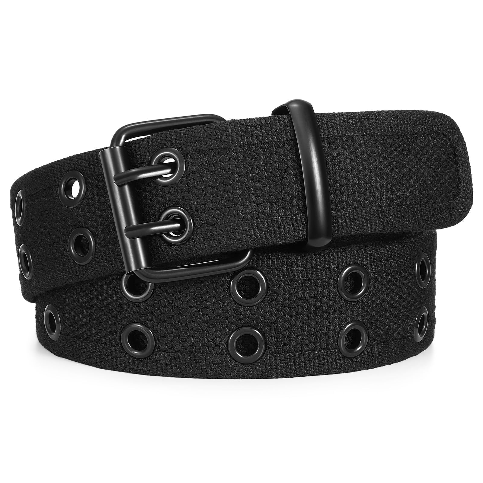 WHIPPY Canvas Double Grommet Belt Unisex Casual Double Prong Belt for Men Women for Jeans Pants