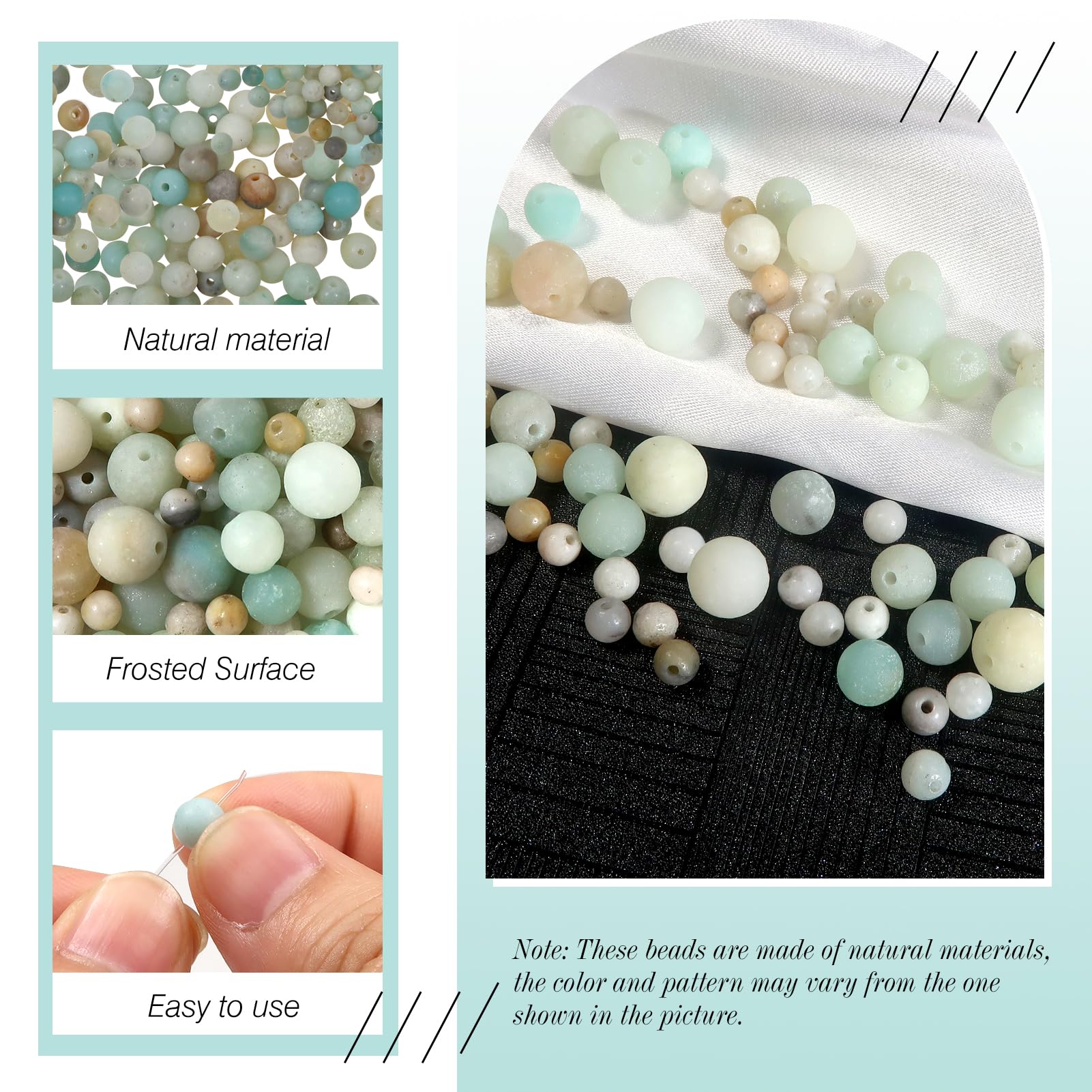 180 Perline Di Amazzonite Naturale - 8mm Foro 1mm - Per Collane, Bracciali, Gioielli Fai Da Te - Foto 9