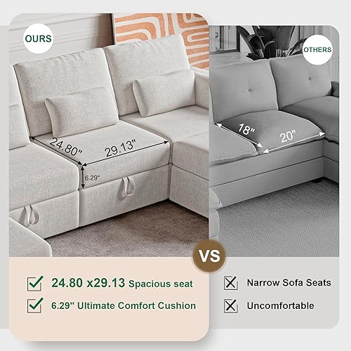 Miniatura 3 de Sofá modular modular con almacenamiento, sofá modular en forma de U con tumbona y otomanas, sofá convertible de 6 asientos para sala de estar con