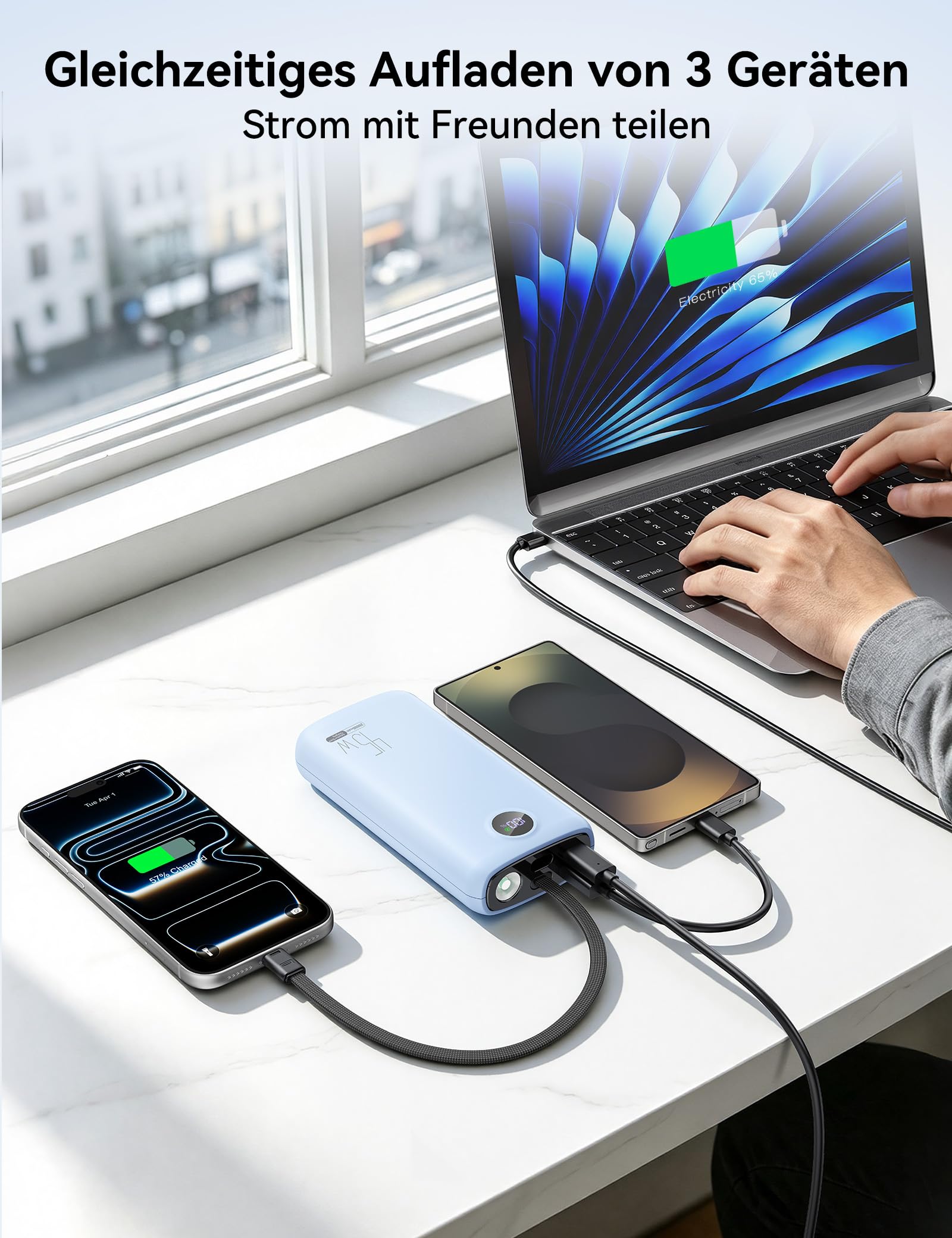 Power Bank 20000mAh 45W Externe Handyakkus Schnellladen mit USB-C Kabel