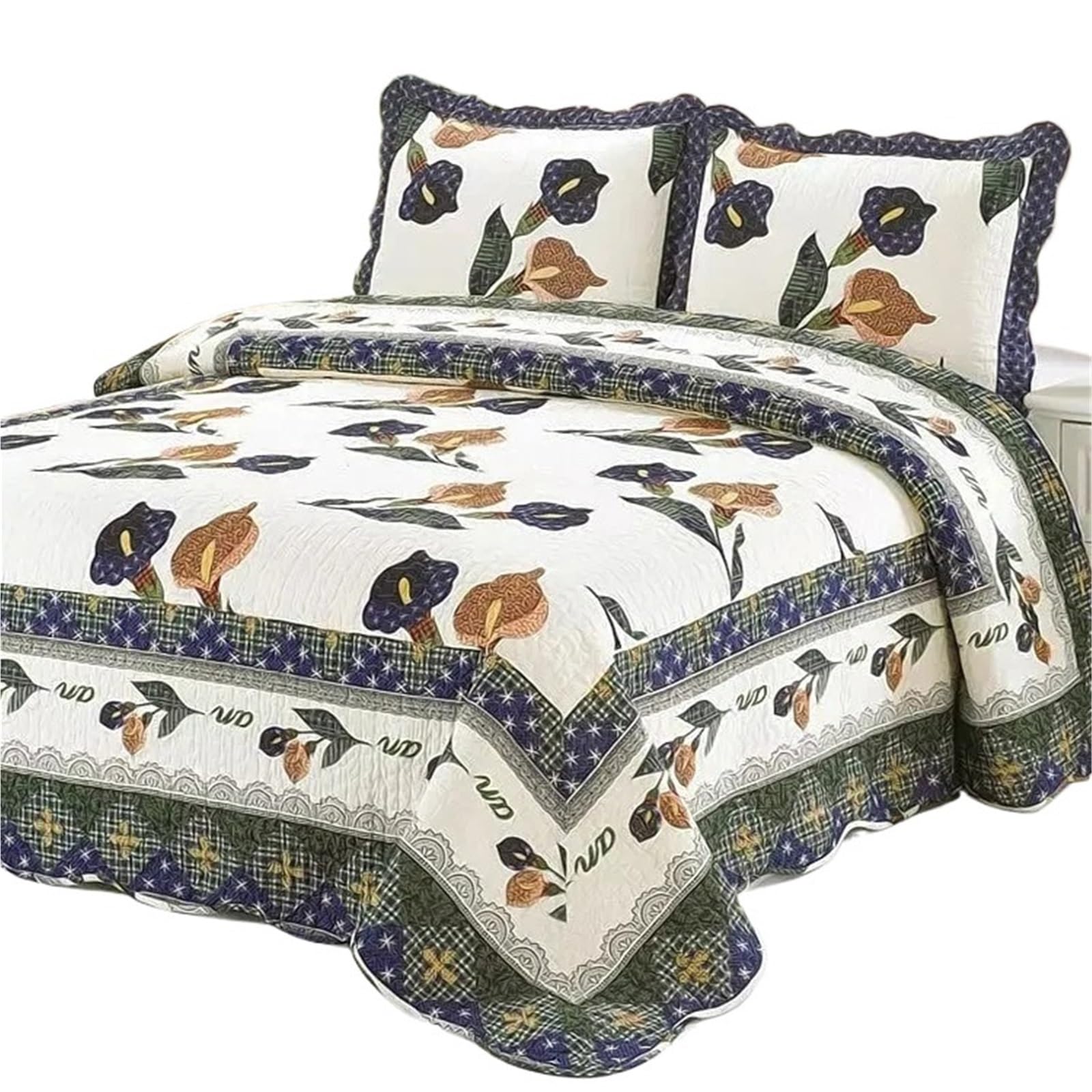 DAJGRHE Bedspread Plaid Cotton Quilt Set, Patchwork Blanket, Home Bedding, 3Pcs(Color 7)