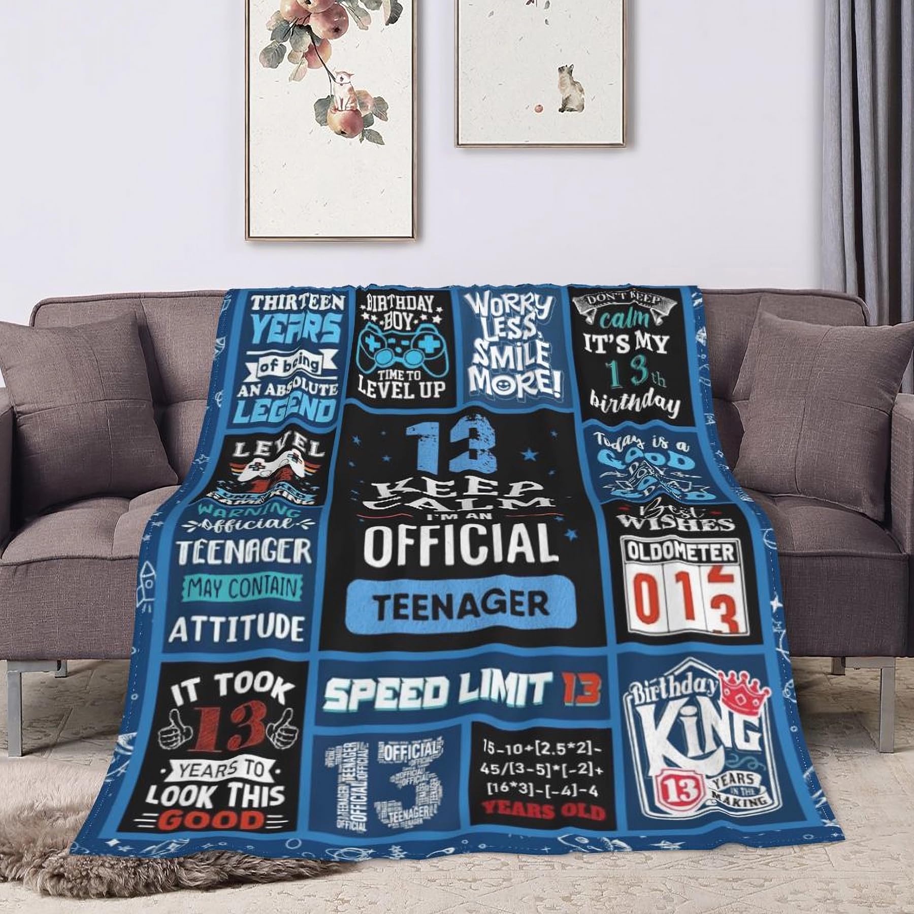 AOOCHUSS 13th Birthday Decorations for Boys - 13 Year Old Boy Gifts Birthday Kids Blanket 50 x 40 Inches Warm Flannel Throw Blankets Present Coolest Gifts for 13 Year Old Birthday