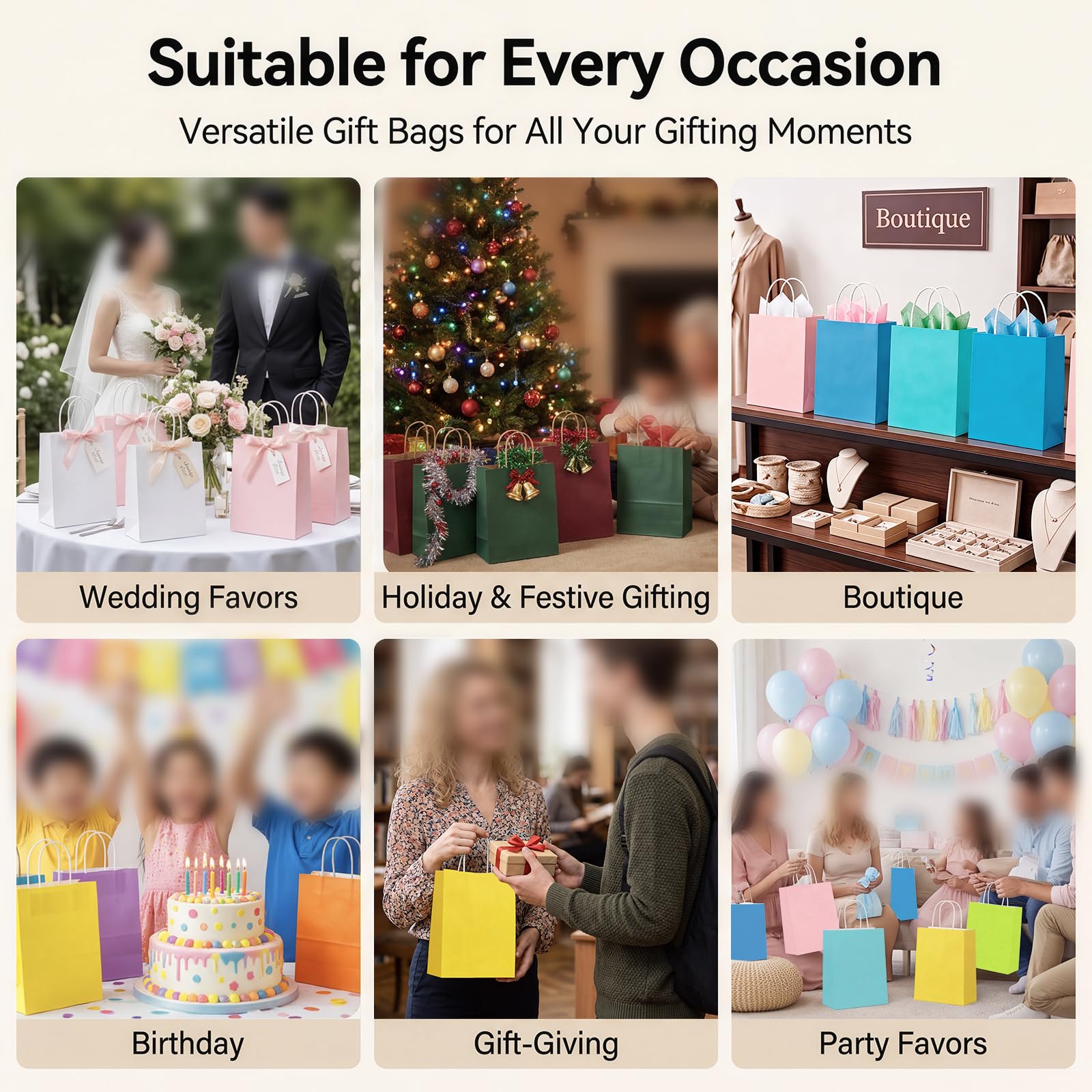 Sankoly Kleine Geschenktüten mit Griffen und Seidenpapier, 20 Farben, Kraftpapier, Partyzubehör, 15 x 7 x 21 cm, 200 Stück