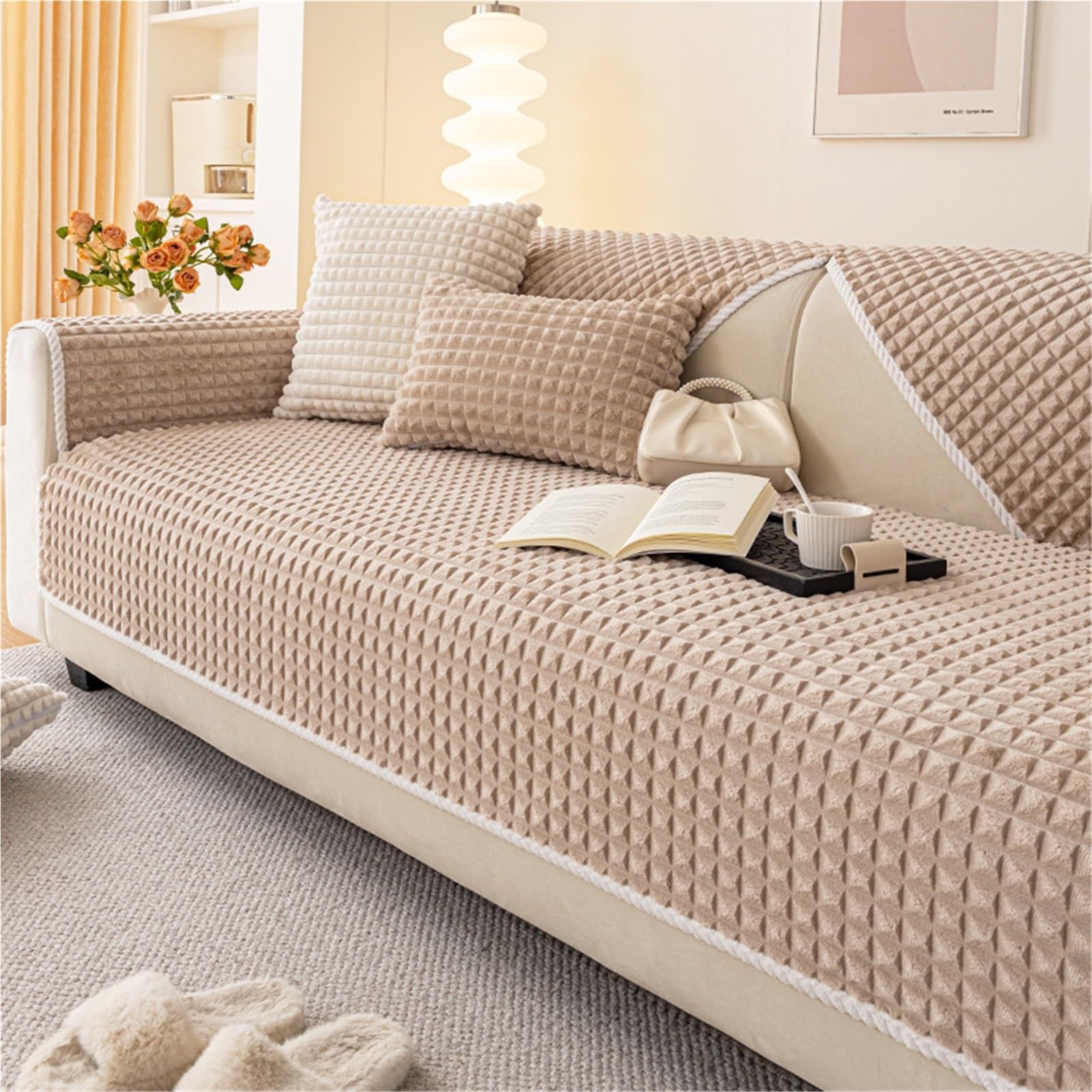 Housse jacquard marron pour pouf | Confort thermique et lavable pour chien