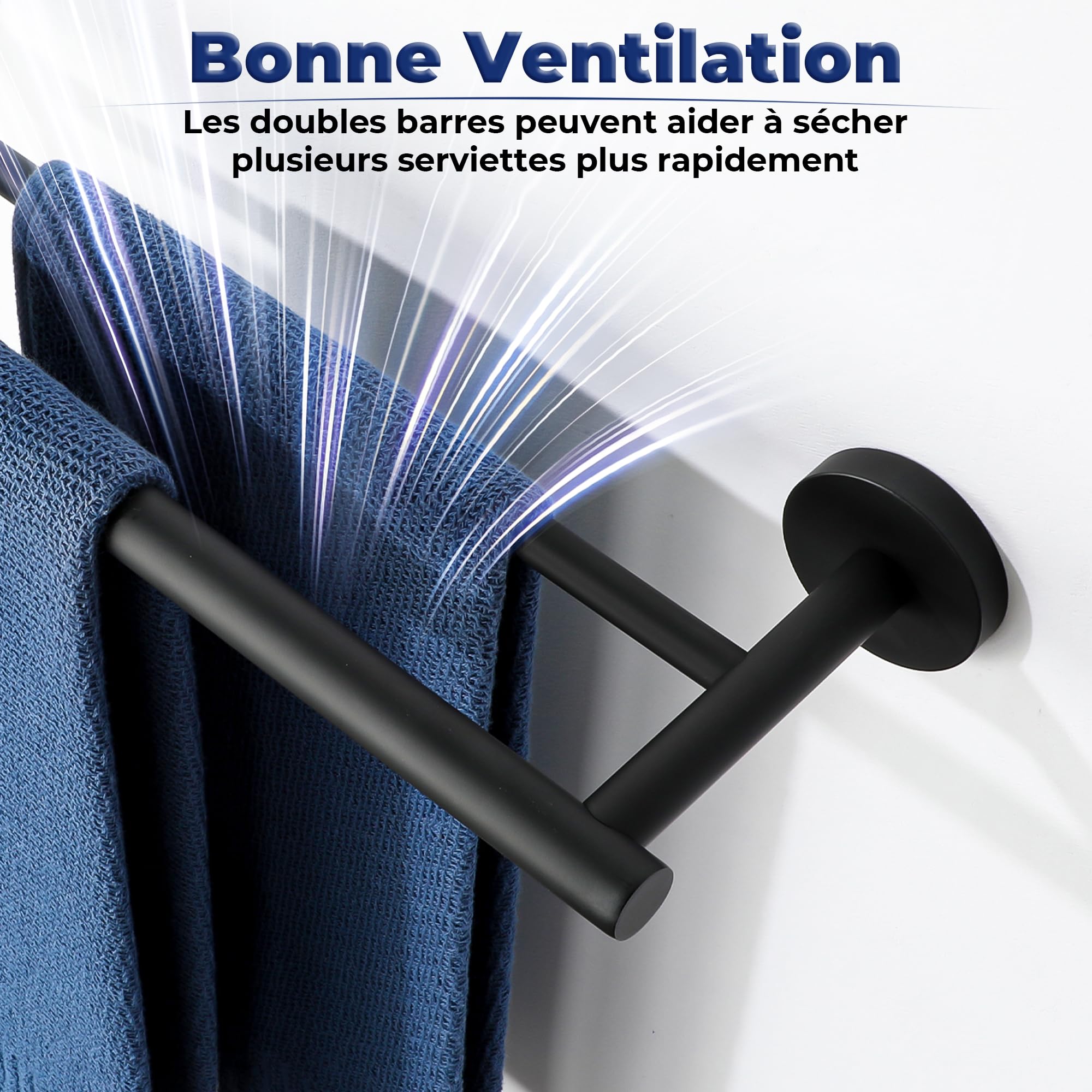 SAYAYO Porte Serviette Mural Double Barres Salle de Bain, Noir Mat 70CM