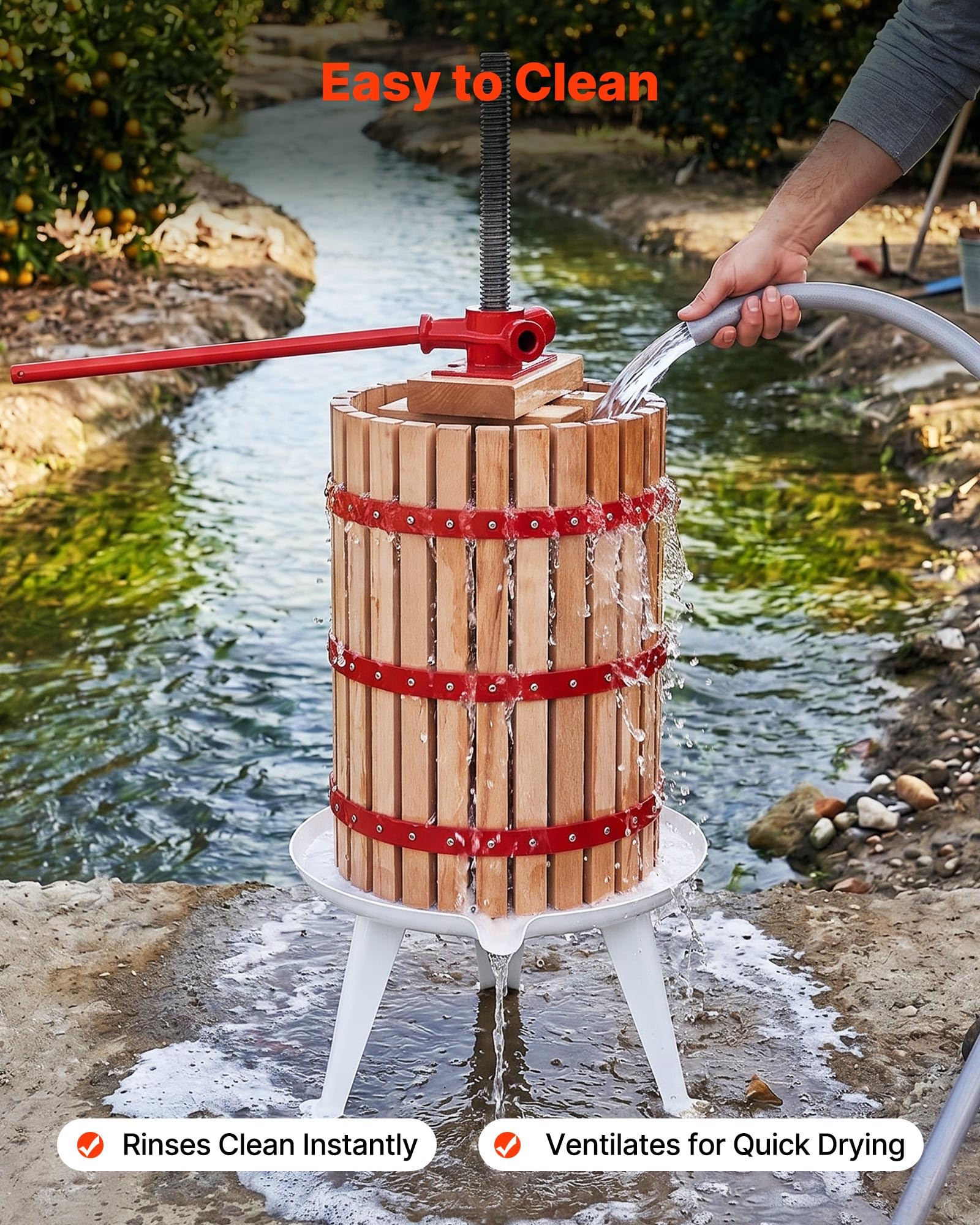 VEVOR Pressa Manuale Premitutto per Vino, Torchietto Manuale in Legno 30 Litri per Succhi Frutta Mele Uva Arance Verdure, Cestello in Legno Massello di Faggio, Pressa con 2 Sacchetti di Filtro