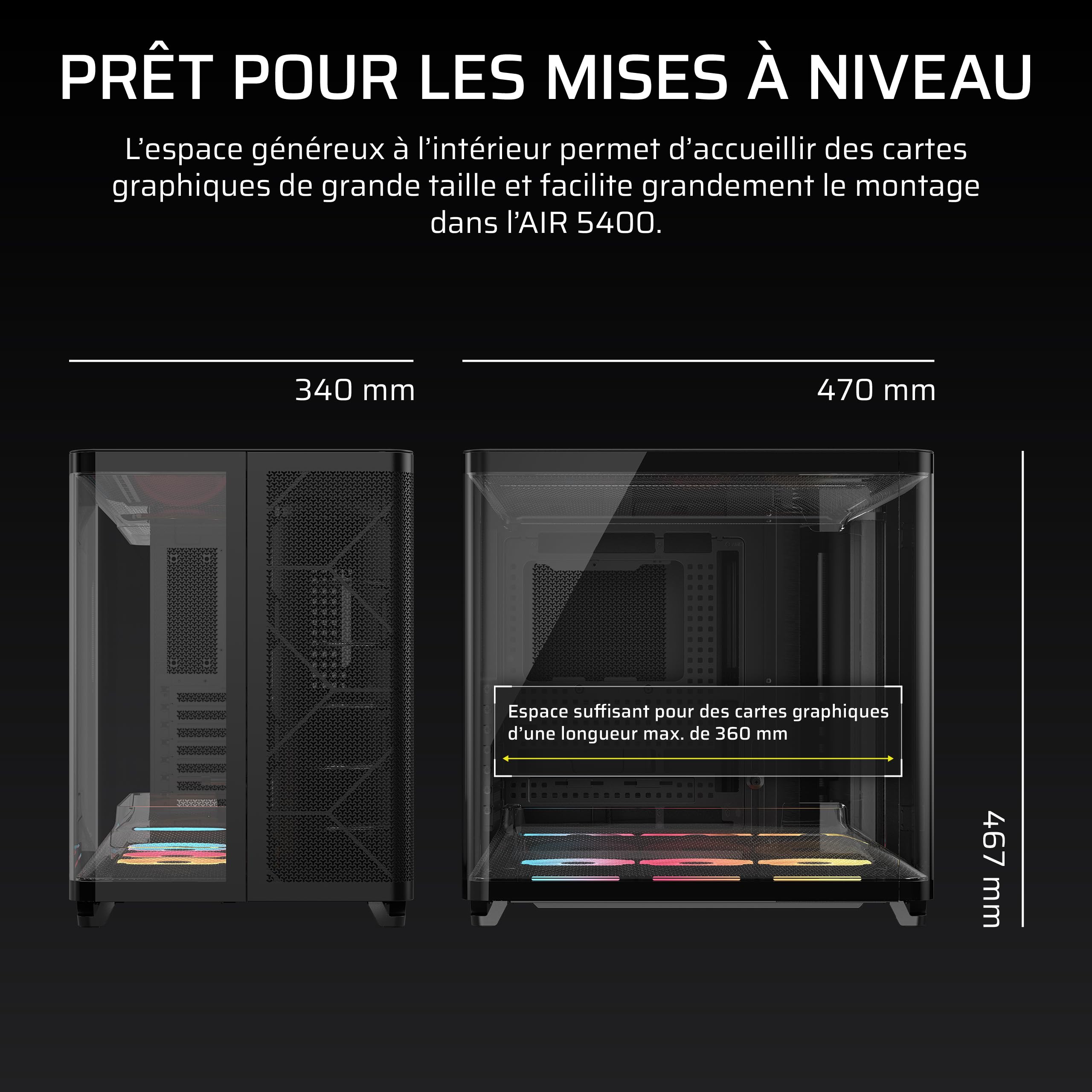 CORSAIR AIR 5400 LX-R RGB iCUE Link Boîtier PC Triple Chambre – Noir | 3x Ventilateurs RGB LX-R Inclus, Panoramique, Chambre Isolée pour AIO 360mm, Compatible Mères À Connexion Inversée