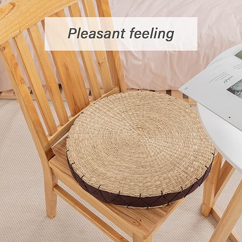 Miniatura 4 de GOODSDECO Cojín de asiento de ratán para suelo, cojín de sentado, almohada de suelo tejida a mano de algas marinas, tapete de estar para yoga,