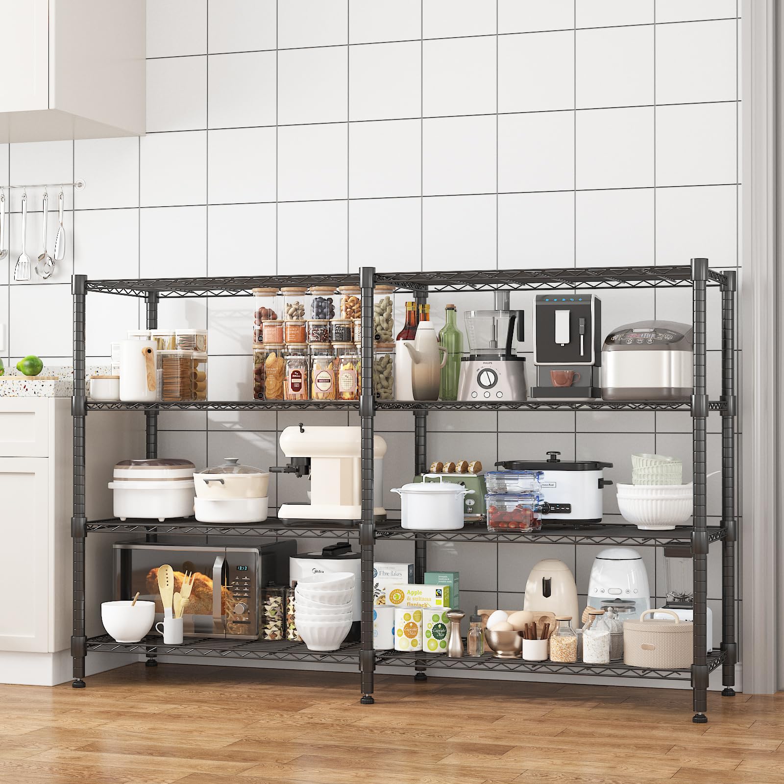 Himimi Scaffali di Stoccaggio a 4 Livelli Scaffale Pesante per Garage Scaffale in Filo Regolabile in Altezza Scaffale in Metallo per Stoccaggio Scaffali per Dispensa, 180L*45P*152Hcm Nero
