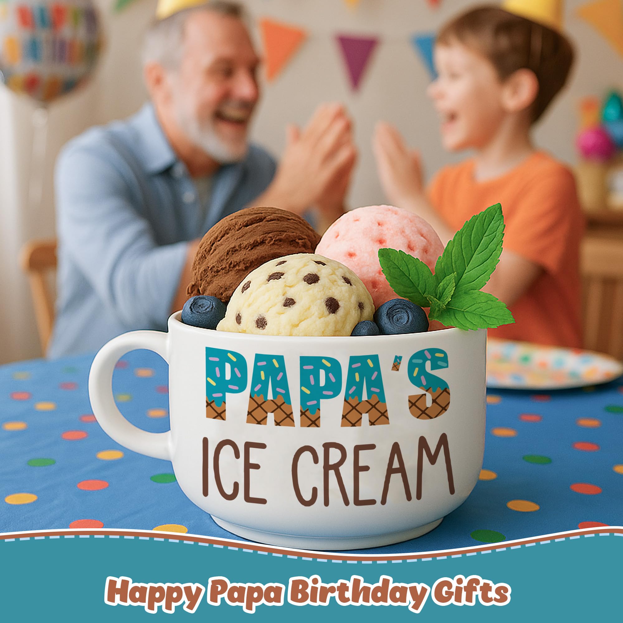 Funny Papa Gifts for Fathers Day from Granddaughter, Cool Birthday Grandparents Day Gift for Papa Grandpa from Grandkids Grandson, Novelty Papa's Ice Cream Bowl Presents Set