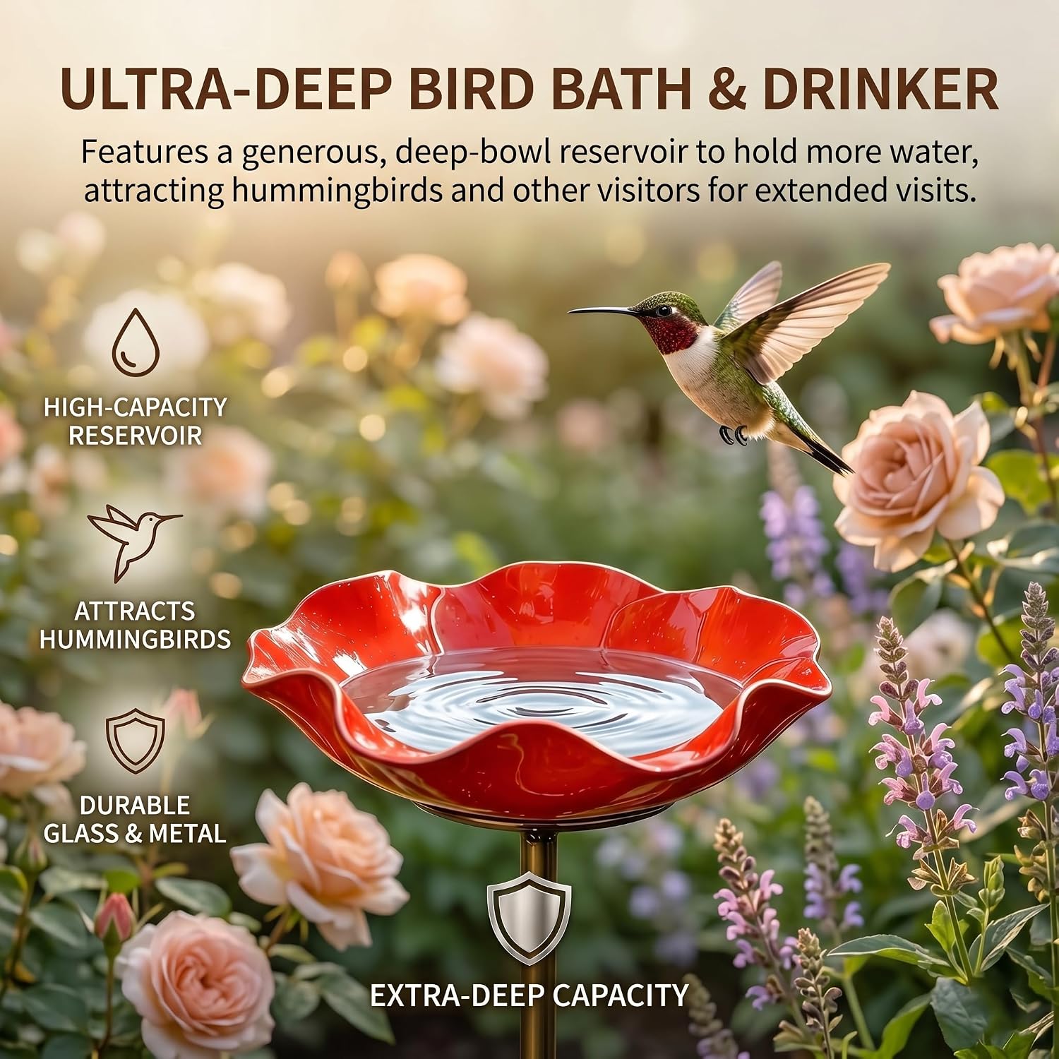 Metal Flower Garden Stakes Bird Bath, Handmade Floral Metal Garden Stakes Decorative, Serving as a Mini Bird Bath & Butterfly Bee Watering Station for Outdoor Lawn & Yard Decor (5pcs Rosy)