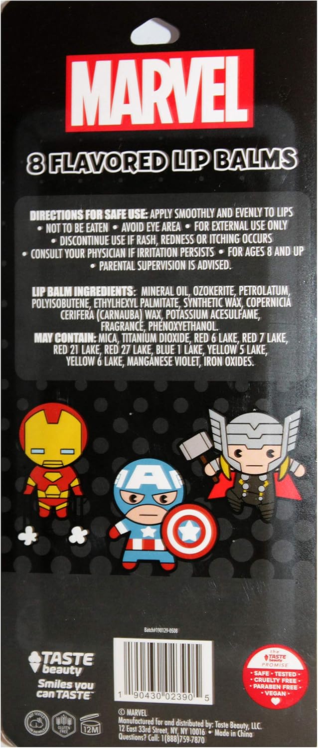 Taste Beauty Marvel Comic Book–Themed Flavored Lip Balm Variety Pack, 8 Tubes