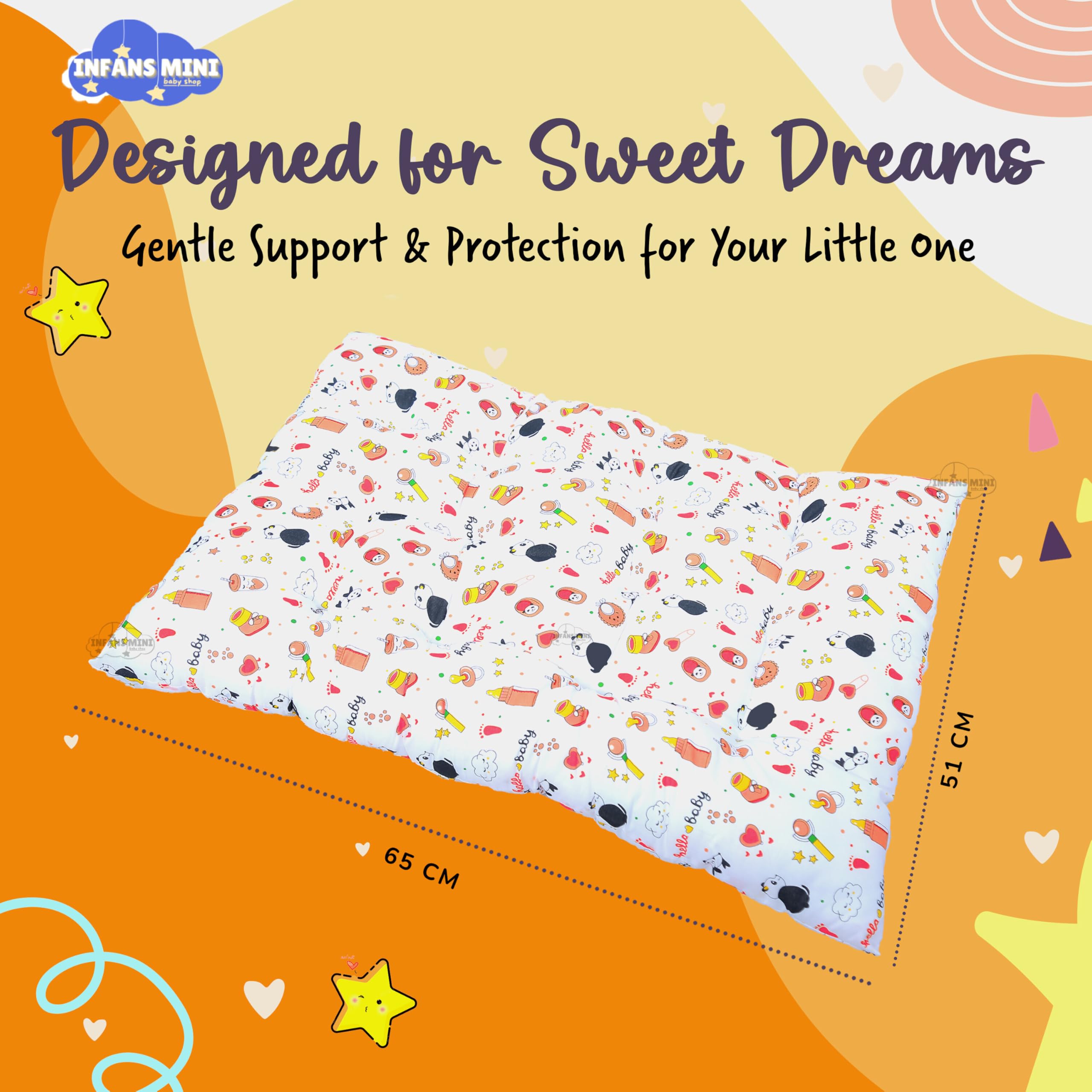Infans Mini Baby Bedding Set, 4 Pcs Cotton Sleeping Essential|Baby Sleeping Bag|Sleeping Mattress|Mother Nursing Feeding Pillow|Mosquito Net Bed for 0-6 Months (Panda Orange) 3
