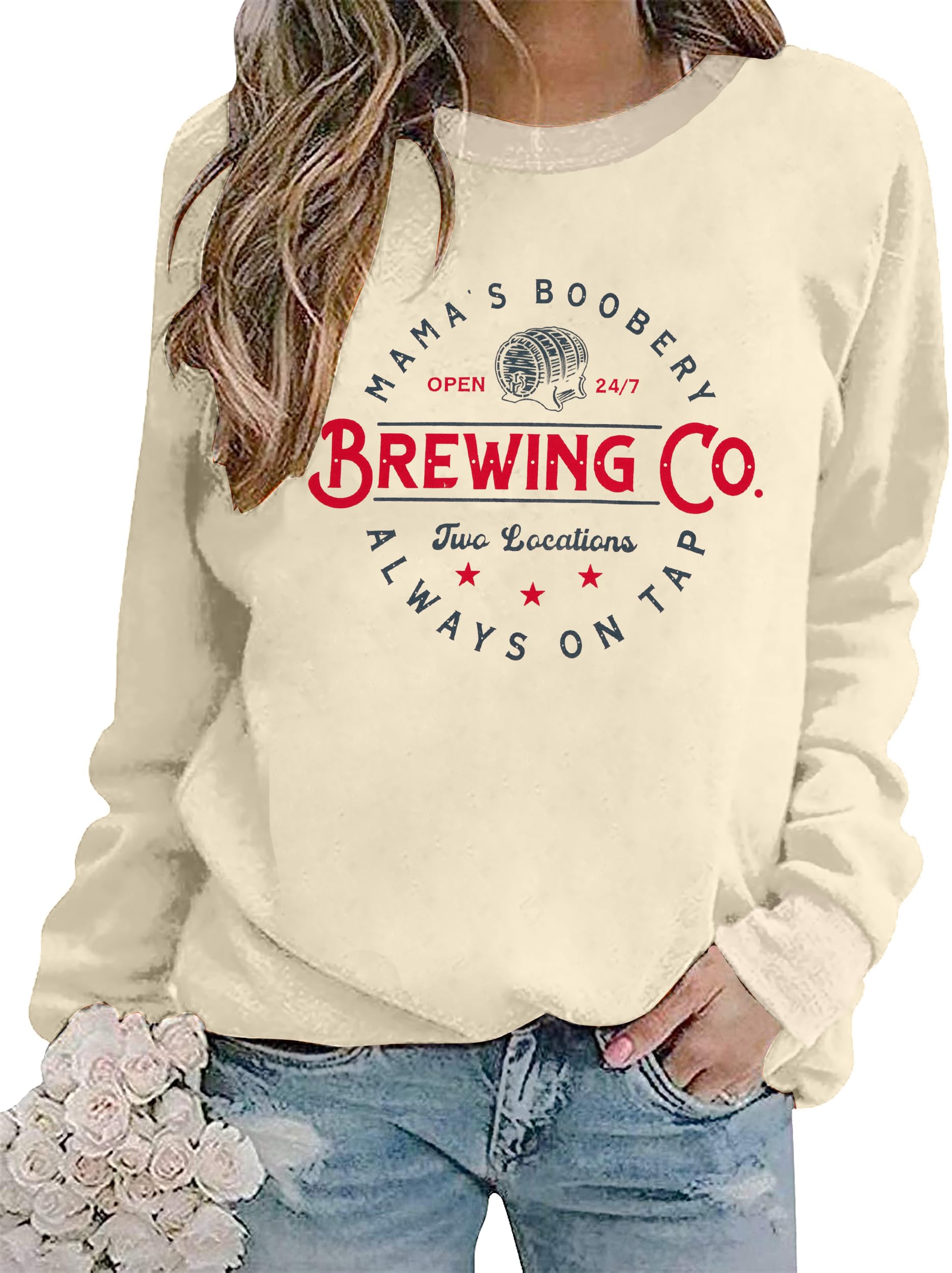 BANGELYMama's Boobery Sweatshirt Women Mama Life Pullover Brewing Co Top Funny Mom Breastfeeding Letter Print Outfit Gift