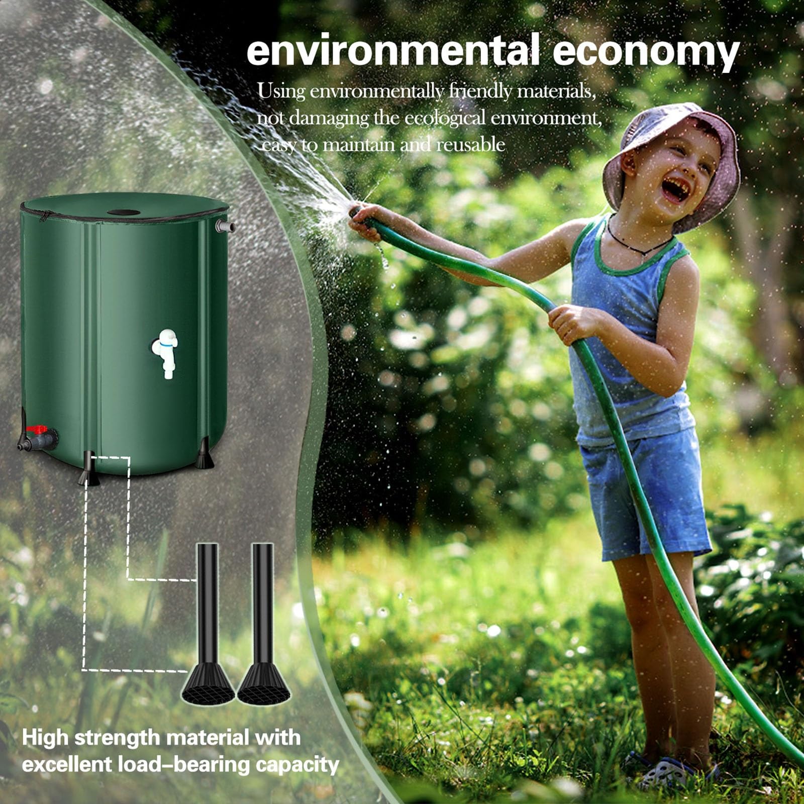 Barril de Lluvia Plegable de 50L a 1000L (13-264 galones) | Sistema portátil de recolección de Agua de Lluvia con Filtro de Malla | Tanque de Almacenamiento de Agua para riego de Jardines(380L)