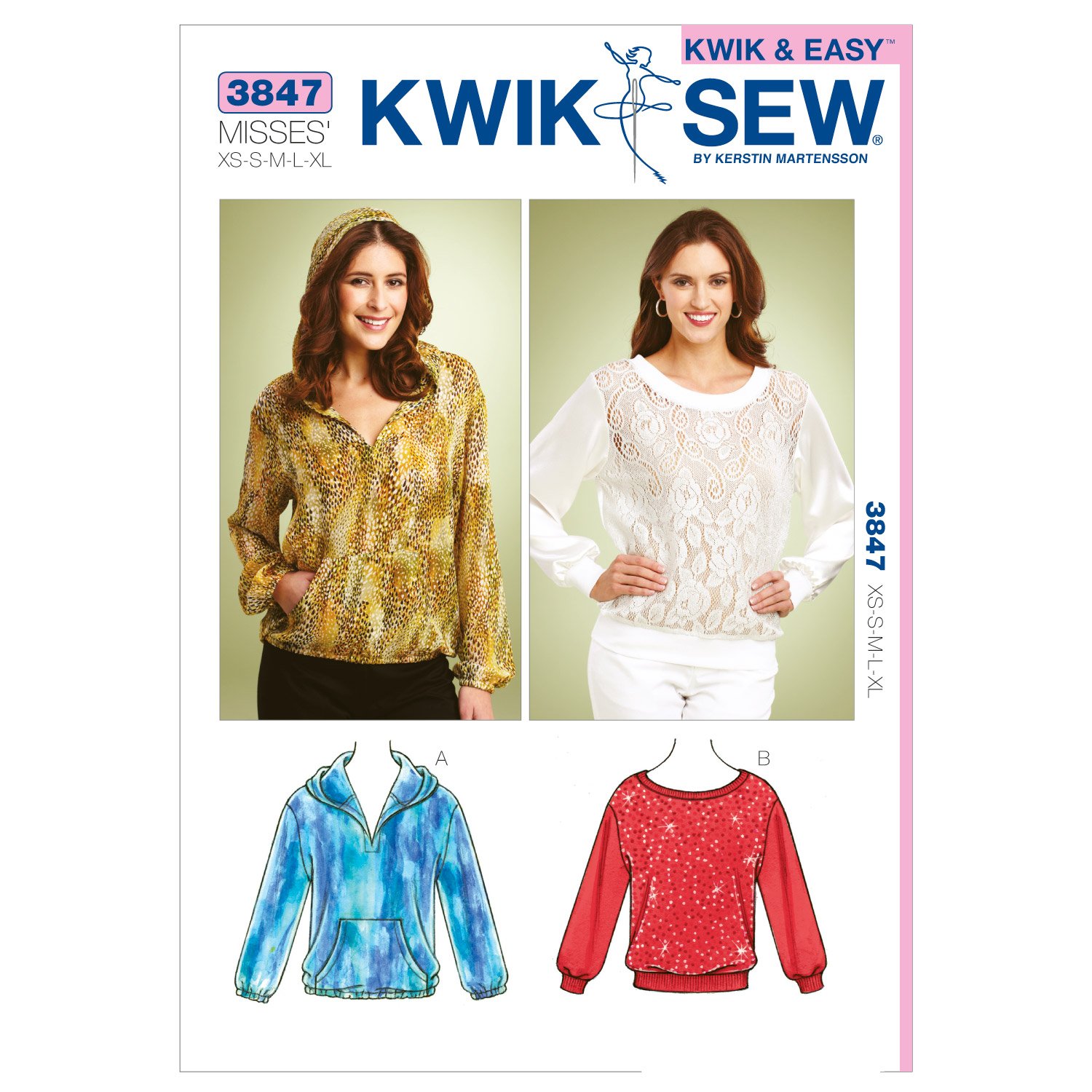 Kwik Sew K3847 Pull-Over Tops Sewing Pattern, Size XS-S-M-L-XL