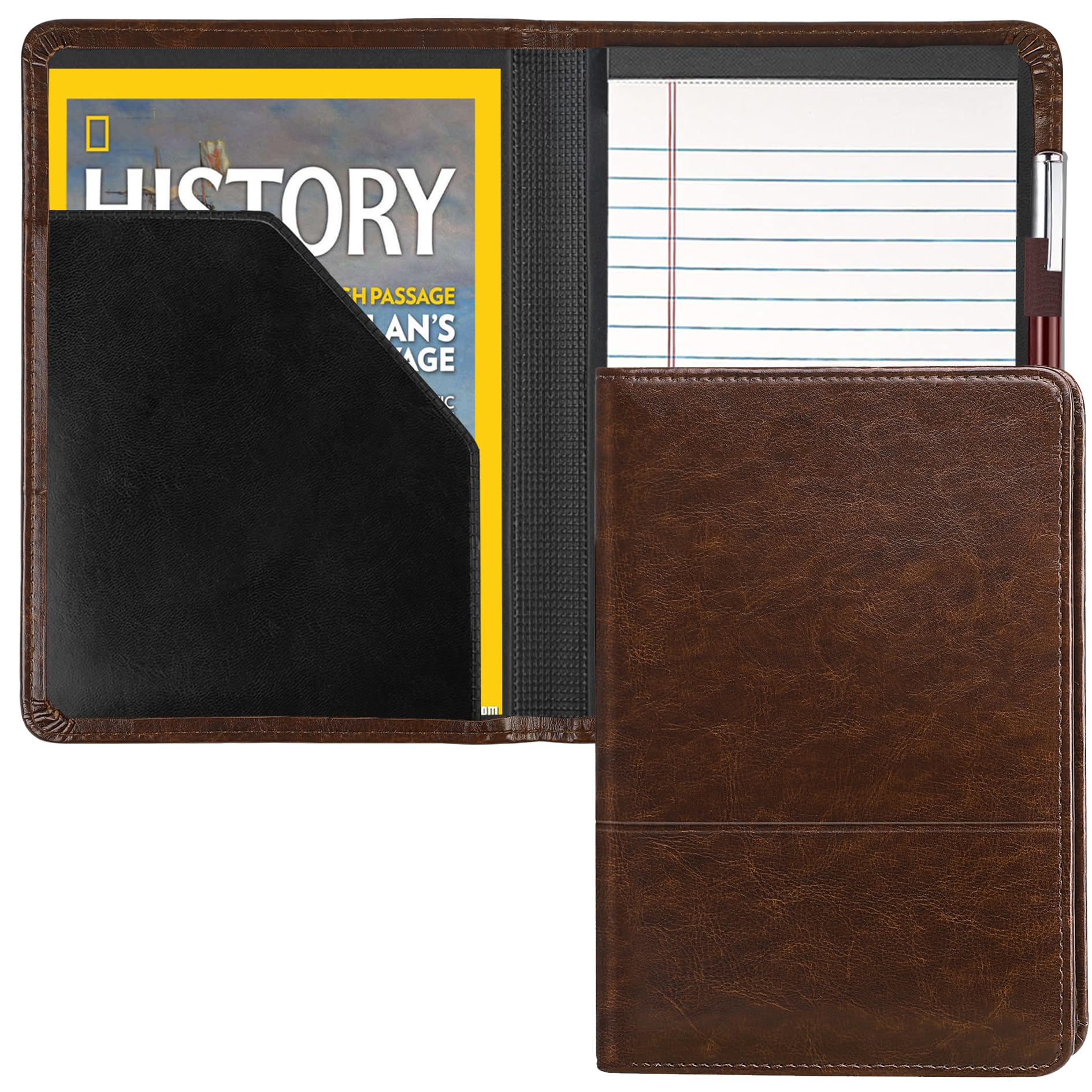 Padfolio/Portfolio Binder, Mini Padfolio Portfolio Binder 5 x 8 Legal Writing Pad, A5 Document Organizer Folder for Men Women,Brown.