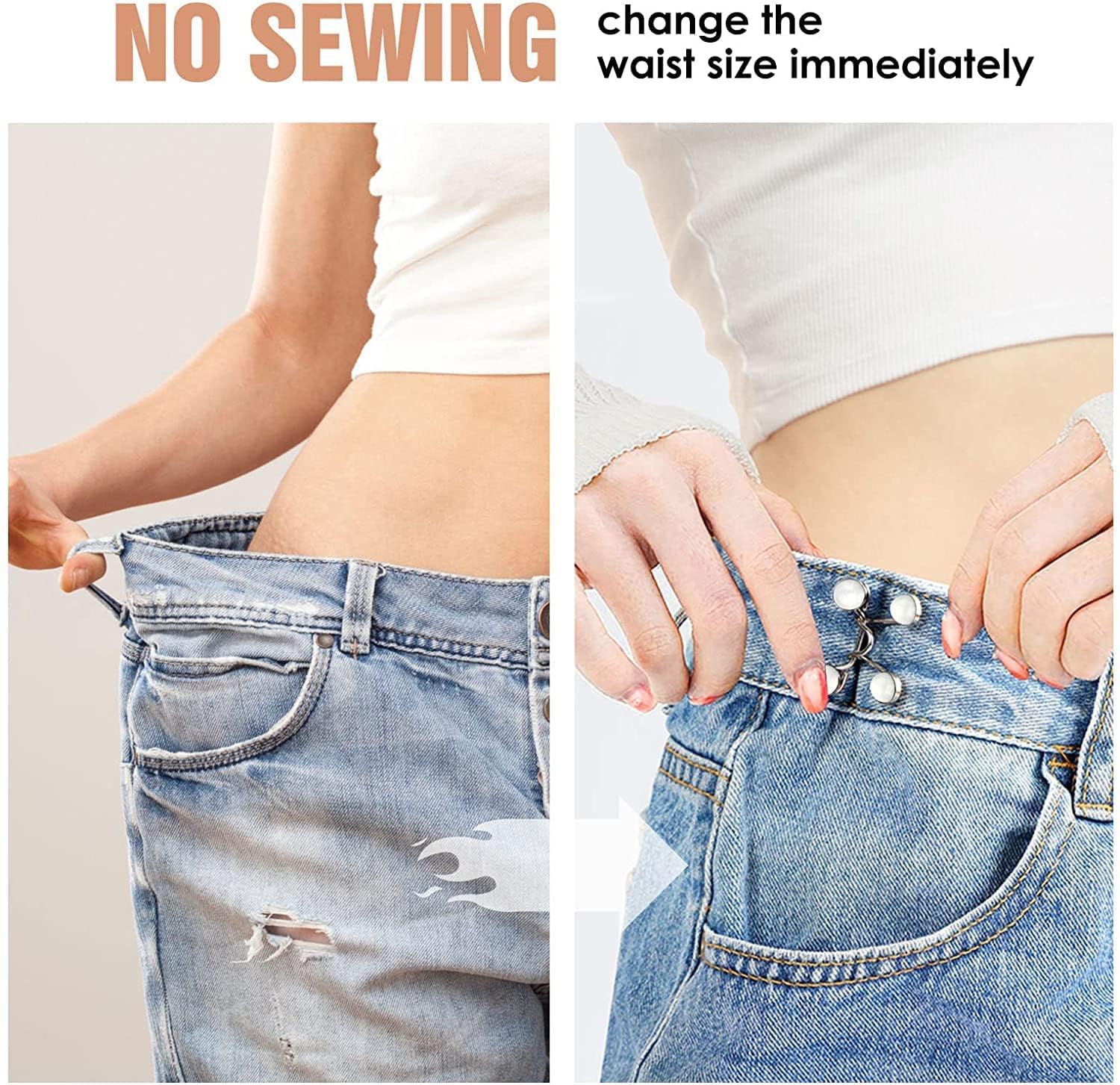Retailio 2 Pcs Adjustable Waist Buckle Extender Set for Jeans and Pants - Perfect Fit Instant Button (2)