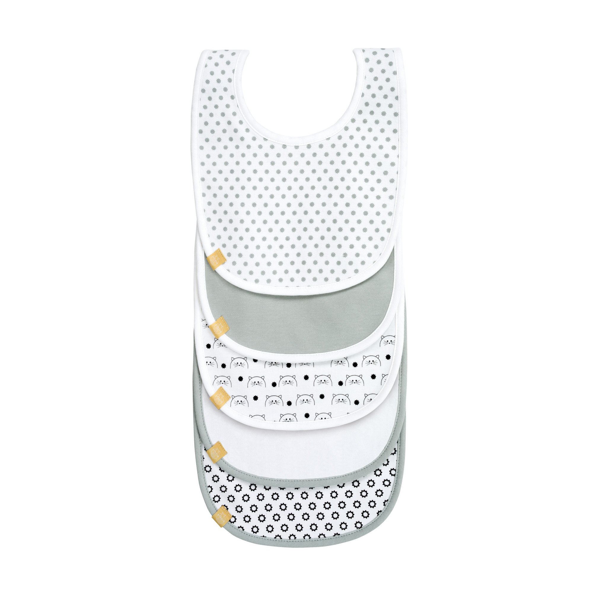 LÄSSIG Baby Kleinkind Lätzchen Set (5 Stk.) Klettverschluss Baumwolle wasserdicht/Value Pack Bib Little Chums Cat