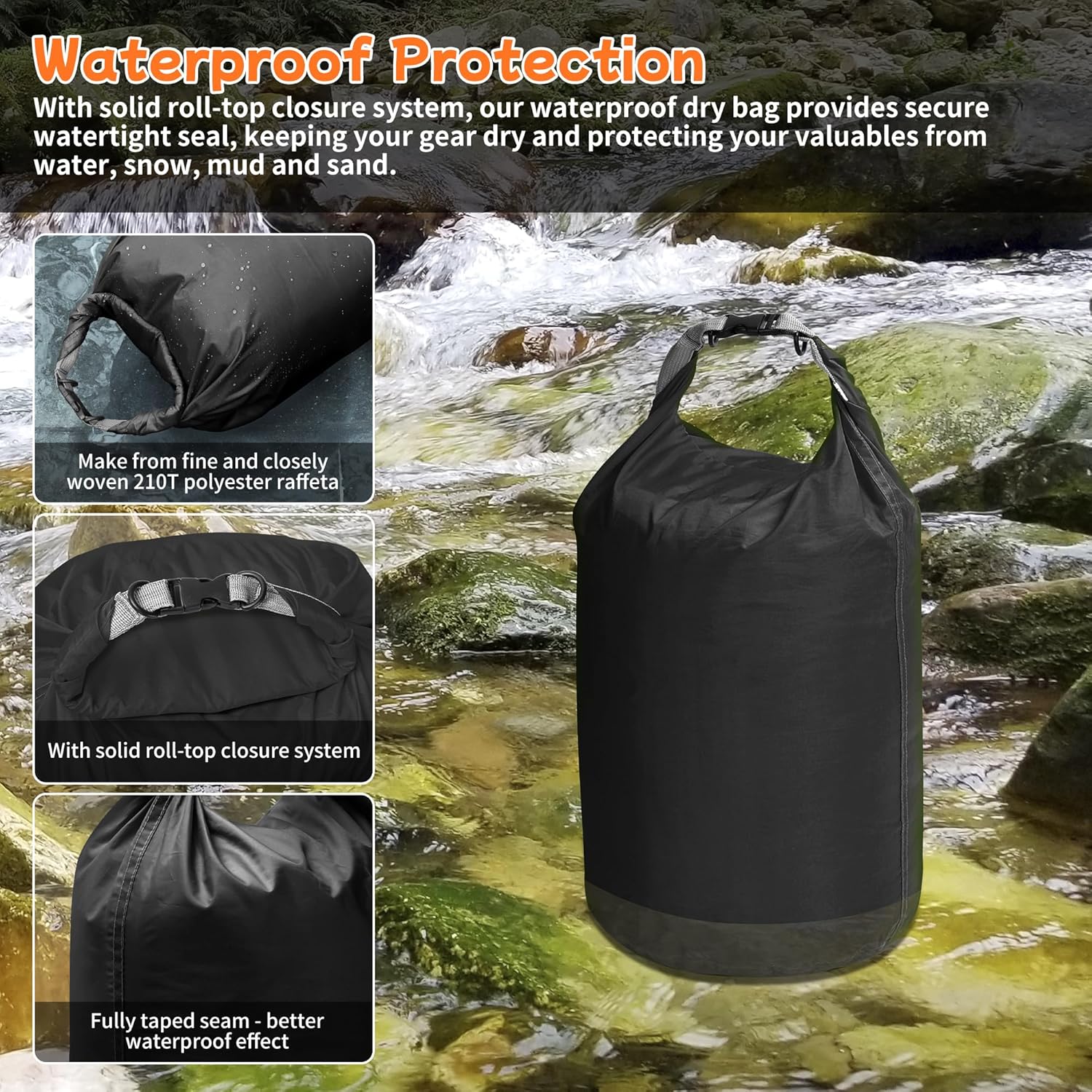 Desoto Waterproof Dry Bag 2 packs, 2L/5L/10L/20L/40L/70L Dry Sack Lightweight Portable, Dry Storage Bag to Keep Gear Dry Clean for Kayaking, Gym, Hiking, Swimming, Camping - Image 4