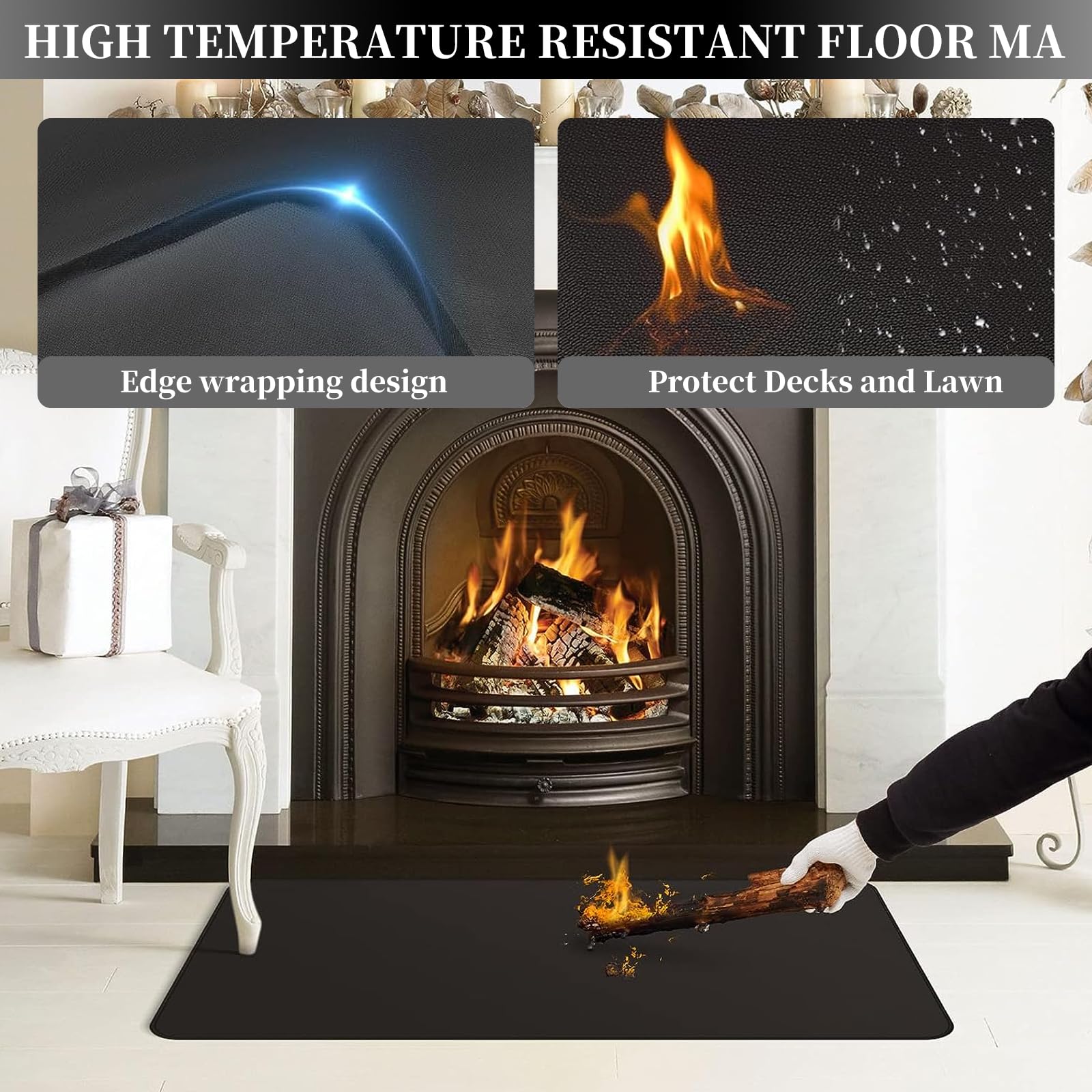 Tapis De Protection Pour Barbecue 150x100 Cm - Ignifuge Fibre De Verre Silicone, Résistant Jusqu'à 2000°F - Pour Terrasse, Pelouse, Camping - 2