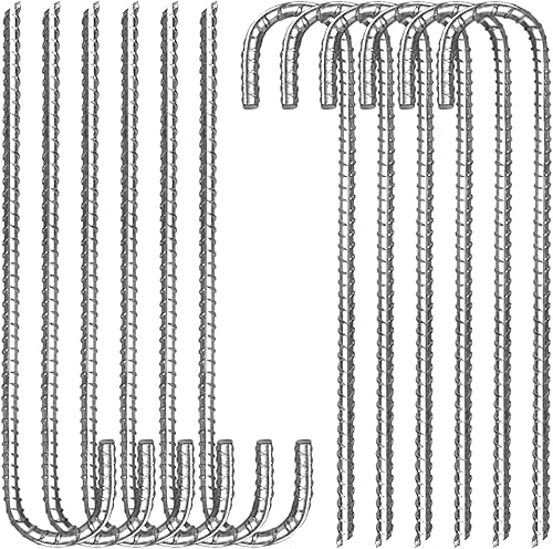 Paquete de 12 estacas de barras de refuerzo de 12 pulgadas resistentes con gancho en J, anclajes de tierra de acero inoxidable para tiendas de