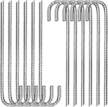 12 Pack 12 Inch Rebar Stakes Heavy Duty J Hook Ground Anchors, Anti Rust Metal Steel Tent Stakes Garden Fence Stakes, Silver