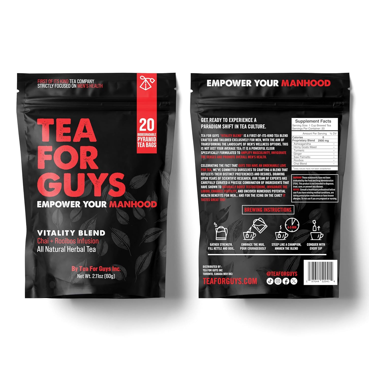 Tea For Guys: Vitality Blend – Natural Support for Testosterone, Libido, Male Fertility and overall Male Vitality | Herbal Tea for Mens Wellness – 20 Biodegradable Tea Bags - Image 2