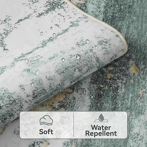 Miniatura 3 de Kelarea Alfombra lavable para sala de estar, 8 x 10 pies, antideslizante, moderna, abstracta, verde, fácil de limpiar, alfombra grande para