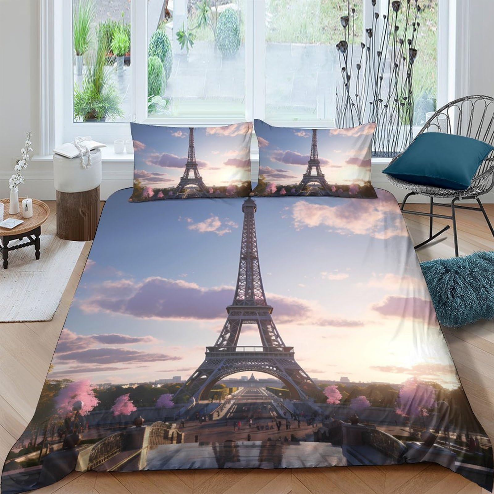 Ctjqhvkz Style-7 3D Printed Eiffel Tower Sunset Fitted Sheet Microfiber Soft Mattress Cover For Bedroom Guest Room Dorm Decor Protection Single（135X200cm）