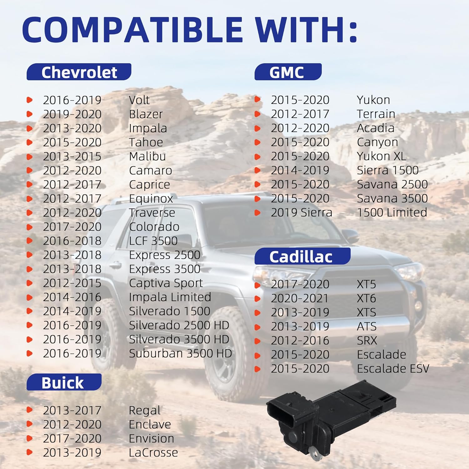 20787043 Mass Air Flow Sensor Meter MAF Compatible with Chevrolet Malibu Equinox Impala 2013-2020, Cadillac ATS XTS, GMC Terrain Yukon XL, Buick Replace OE 23262343 23366103 AFH70M78