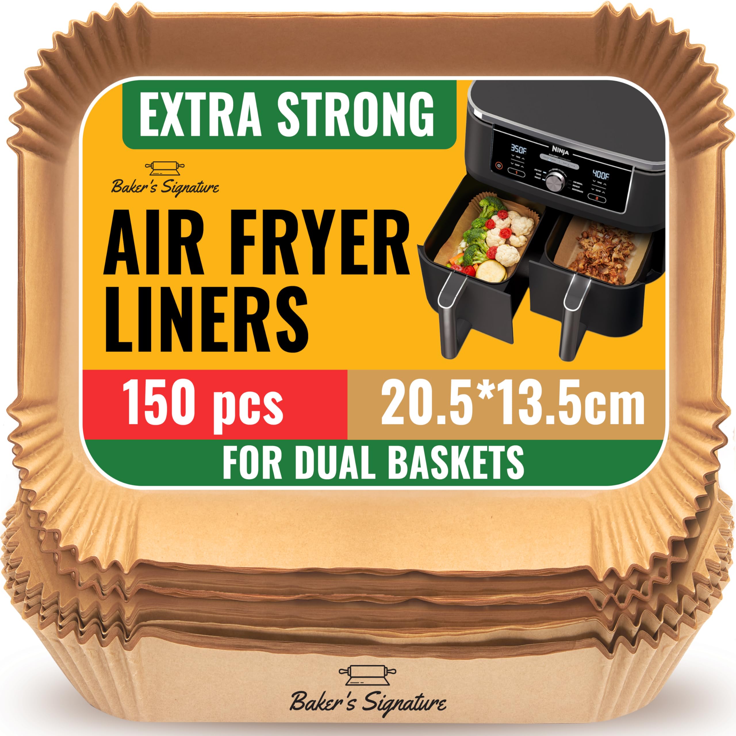 Air Fryer Liners 150pcs, Non-Stick Ninja Air Fryer Liners Disposable Compatible with Ninja Dual, AF300UK, AF400UK, Air Fryer Accessories for Tower, Salter & Other Dual Zone Fryers โ image 1