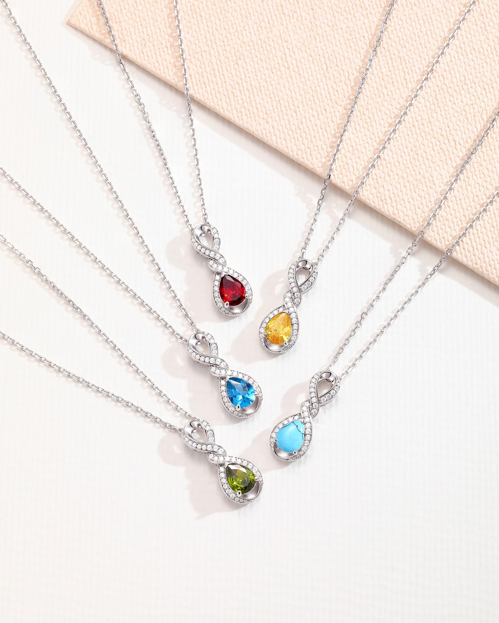 FANCIME Infinity Embrace - Collar con piedra natal para mujer, plata de ley, colgante de piedras preciosas, cumpleaños, aniversario, Navidad, Día de la Madre, joyería fina regalos para mujeres