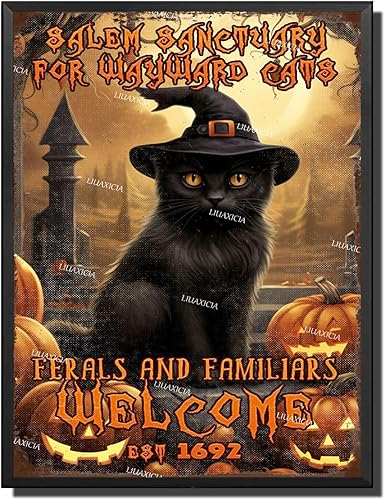 Vista 12 de Letrero decorativo de metal Salem Sanctuary for Wayward Cats Cat Halloween para bares, restaurantes, bares, hoteles, zoológicos, cafeterías, 8.00 x