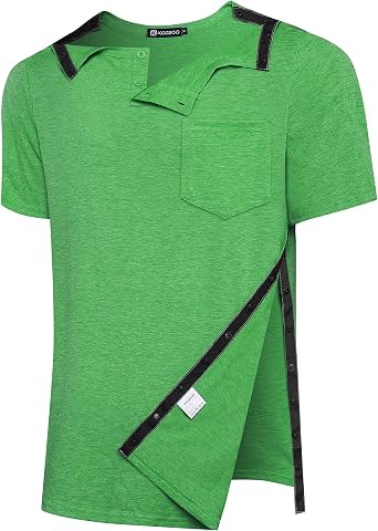 Mens Post Shoulder Surgery Recovery Shirt Tear Away Short Sleeve Rotator Cuff Full Side Snap Adaptive Chemo Clothing