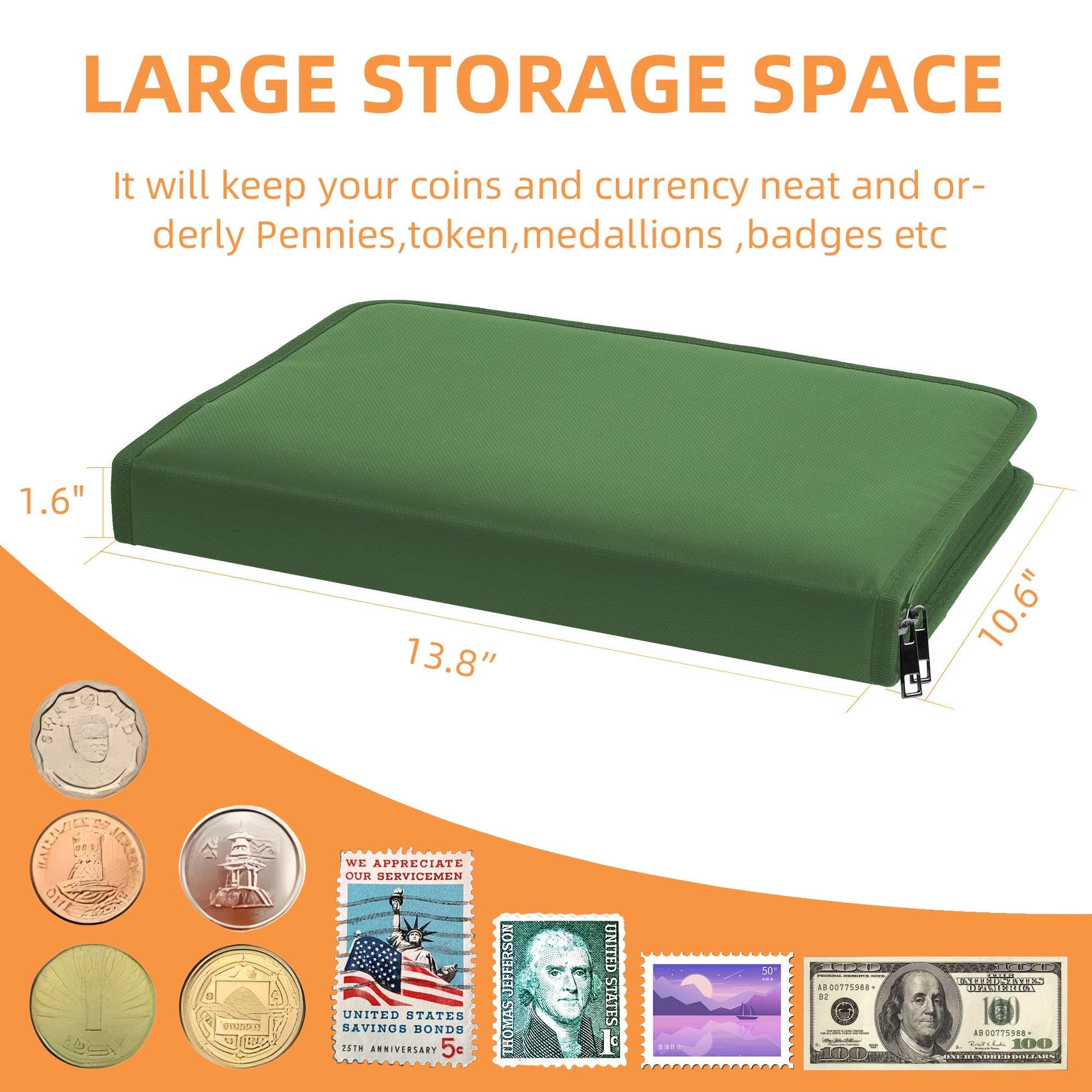Soporte para álbum de colección de monedas para coleccionistas, libro de colección de monedas ignífugo de 400 bolsillos y 36 carpetas organizadoras de dinero de papel para suministros de colección de