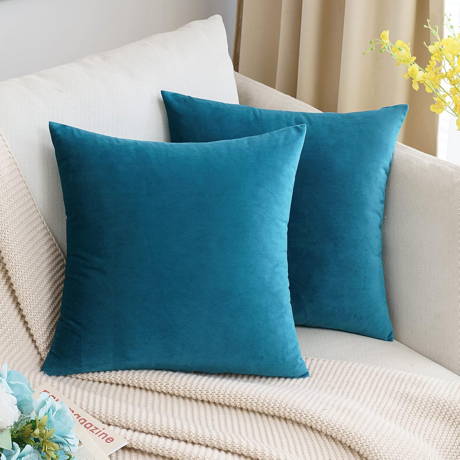 MIULEE Teal Pack of 2 Velvet Pillow Covers Decorative Square