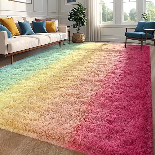 Alfombra rosa cian de 4 x 6 pies para dormitorio, sala de estar, bonitas alfombras degradadas de interior, alfombra suave de felpa para habitación